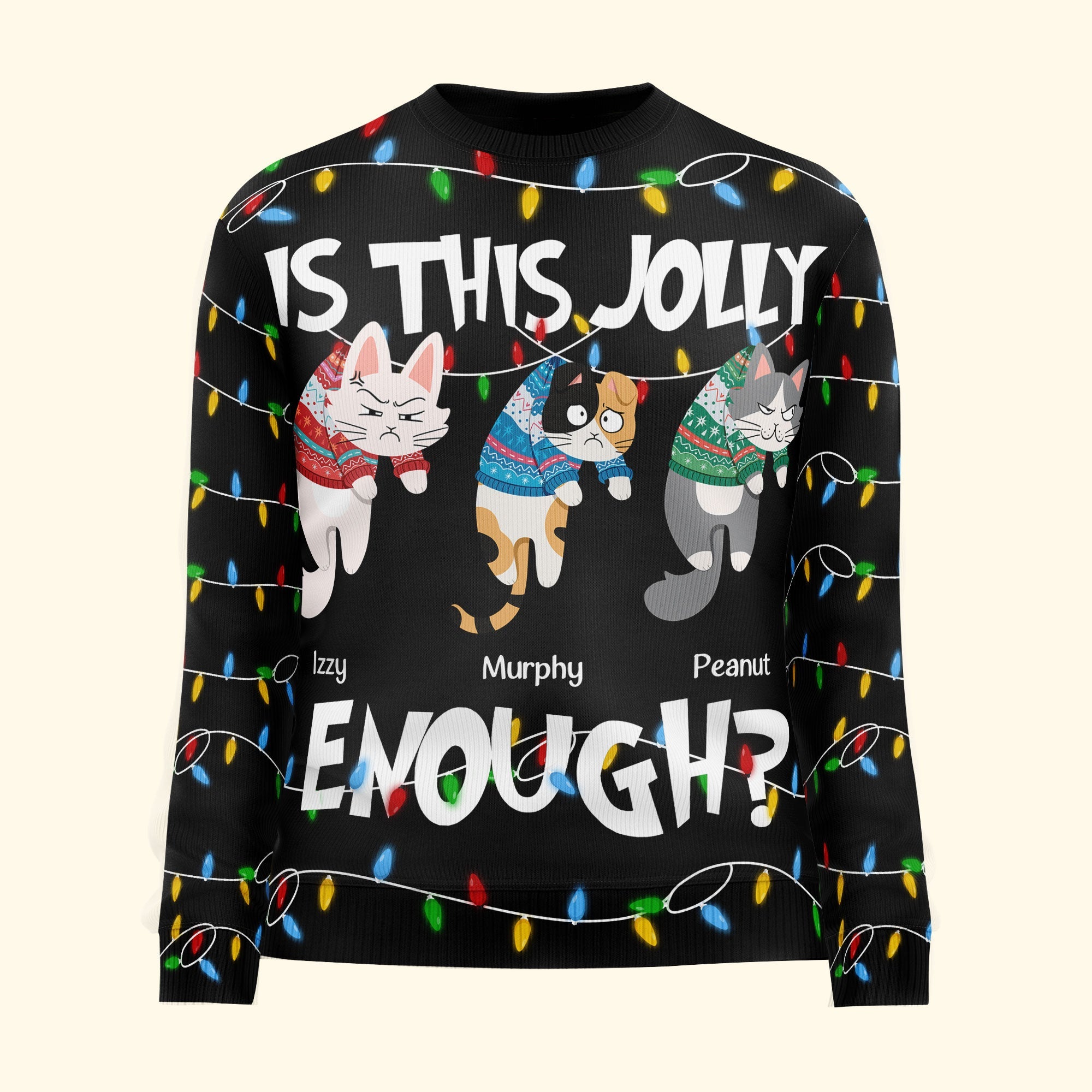 Is This Jolly Enough - Hanging Cat 2 - Personalized Ugly Sweater