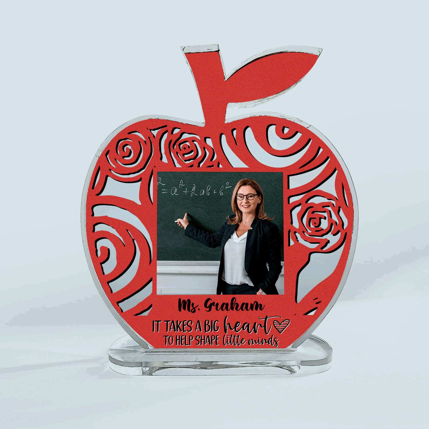 It Takes A Big Heart To Shape Little Minds - Personalized Apple Shaped Acrylic Plaque - Birthday, School Leaving, Year End, Appreciation Gift For Teachers, Teacher Assistants  - From Students & Family 