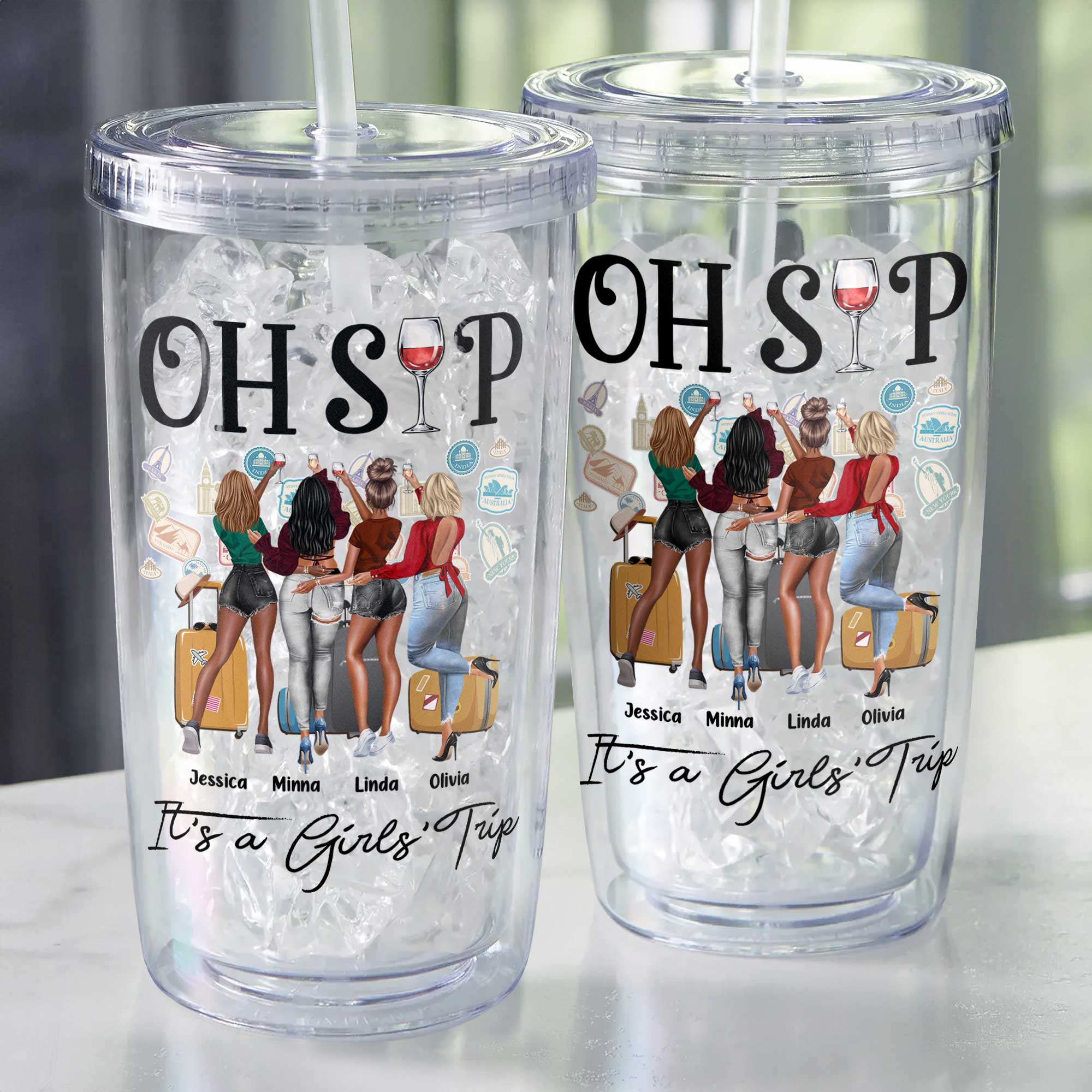 It's A Girls' Trip - Personalized Acrylic Tumbler With Straw