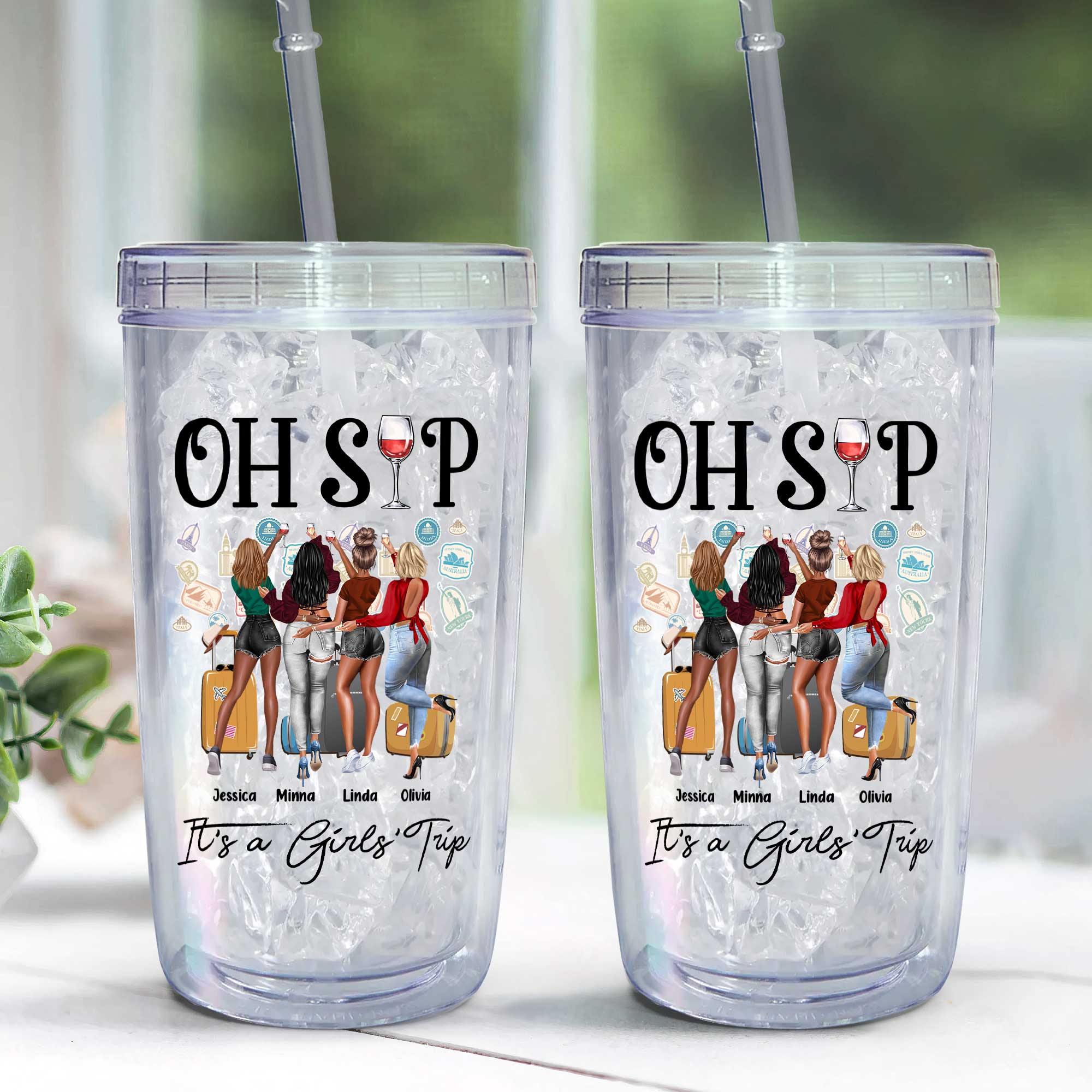 It's A Girls' Trip - Personalized Acrylic Tumbler With Straw