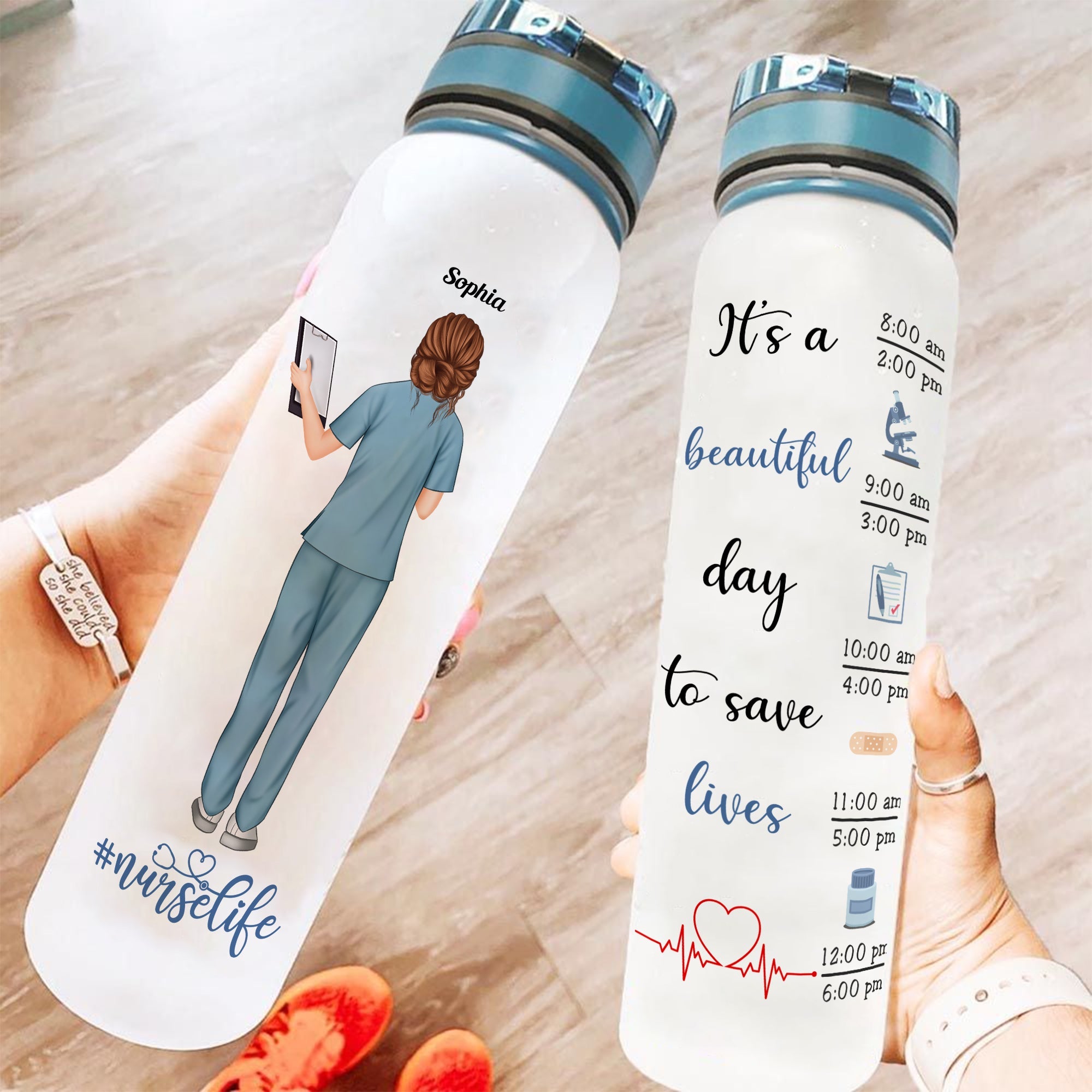 Its A Beautiful DayTo Save Lives - Personalized Water Tracker Bottle - Birthday Gift For Nurse Doctor