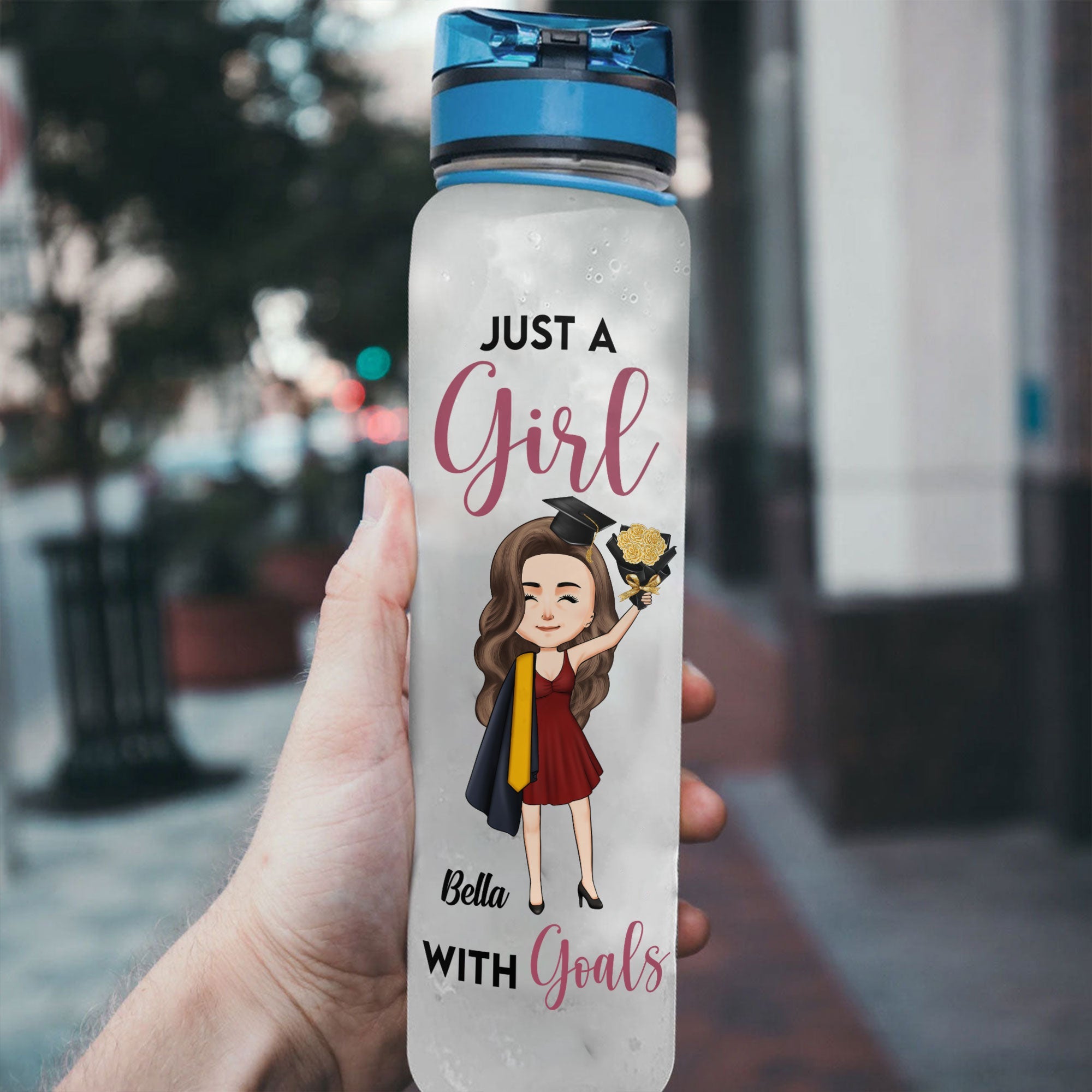 Just A Girl With Goals - Personalized Water Bottle With Time Marker