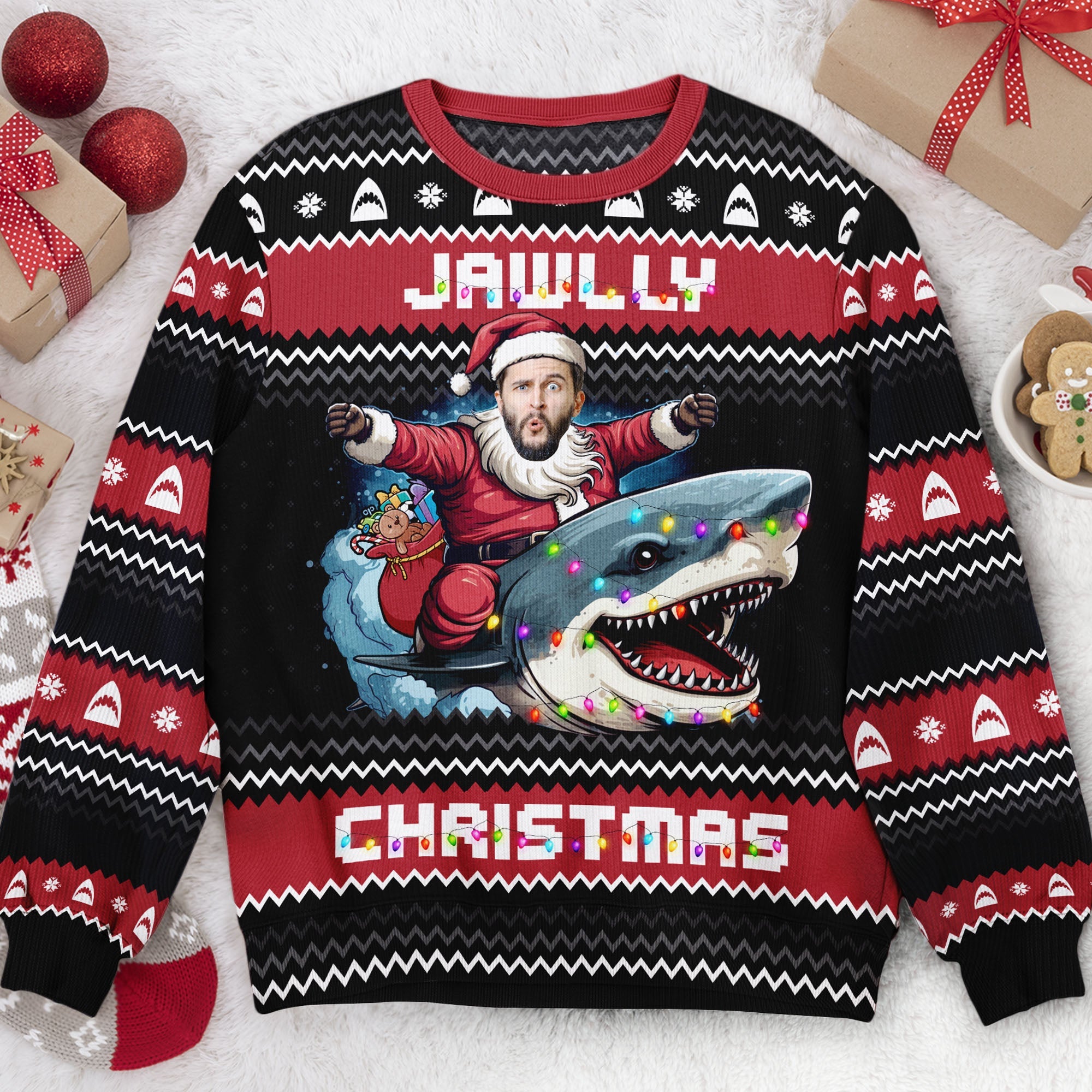 Jawlly Christmas For Shark Lovers - Personalized Photo Ugly Sweater