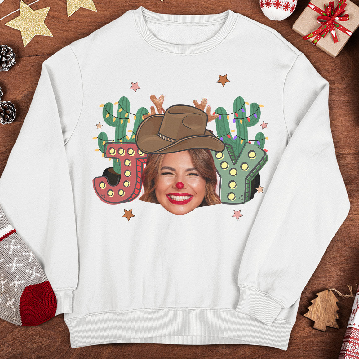 Joy Western Santa Christmas - Personalized Photo Shirt