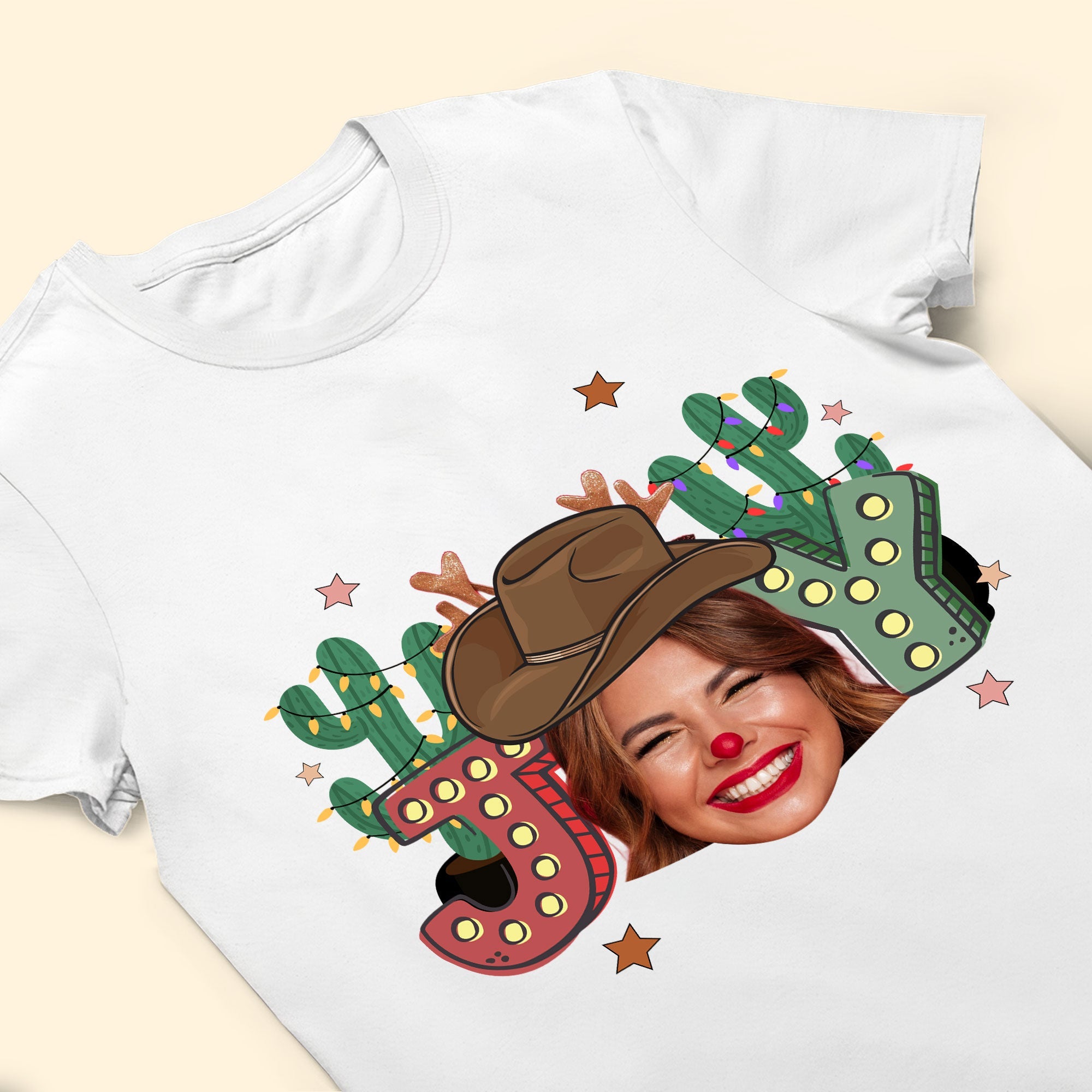 Joy Western Santa Christmas - Personalized Photo Shirt