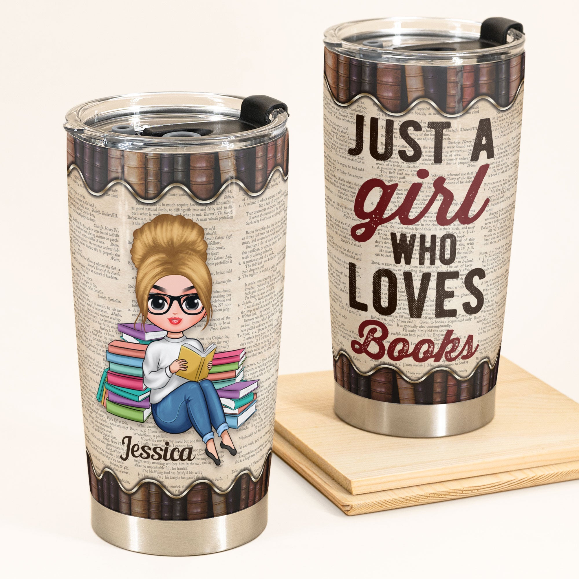 Just A Girl Who Loves Books  - Personalized Tumbler Cup - Chibi Girl