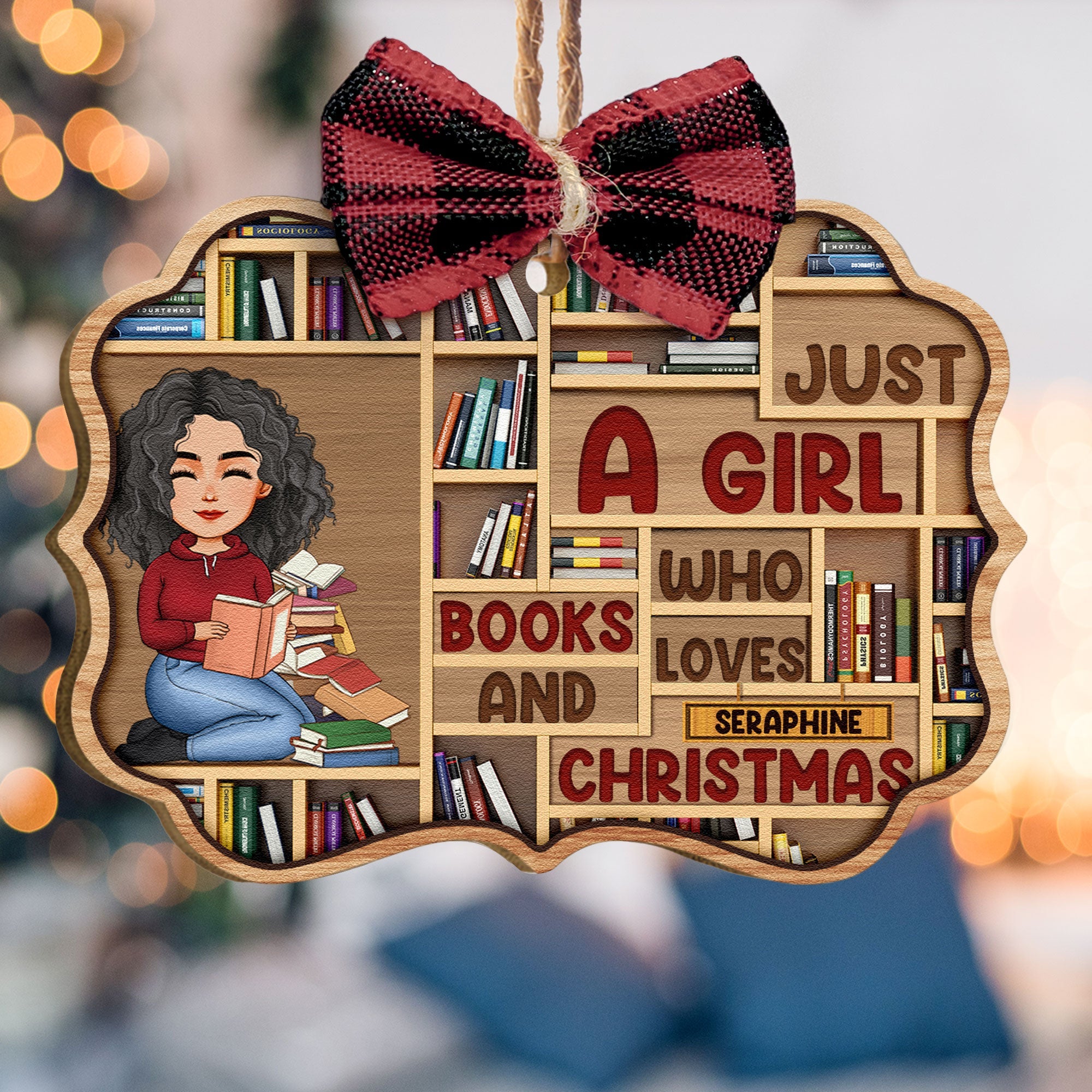 Just A Girl Who Loves Books And Christmas - Personalized Wooden Ornament