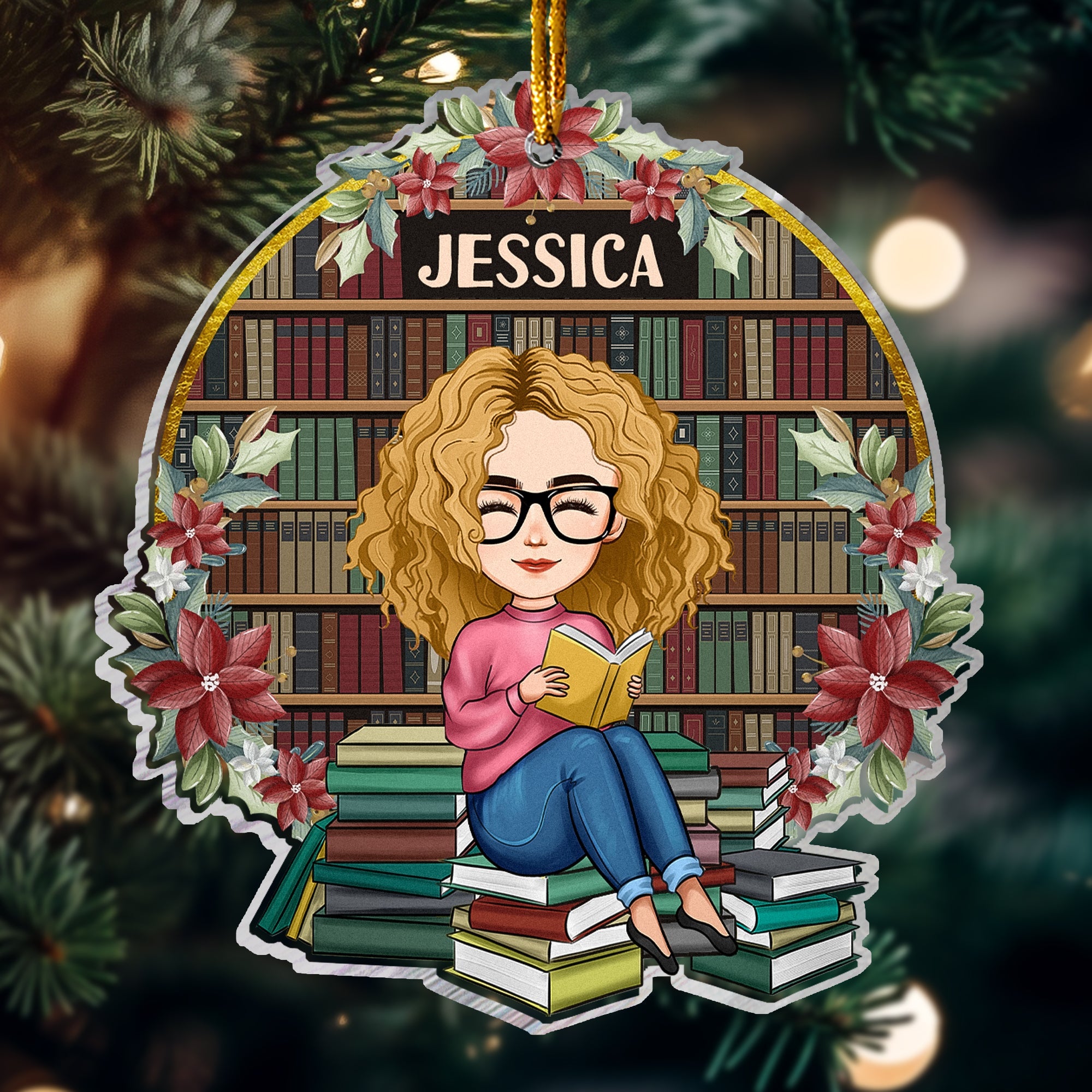 Just A Girl Who Loves Books - Personalized Bookcase Shaped Acrylic Ornament