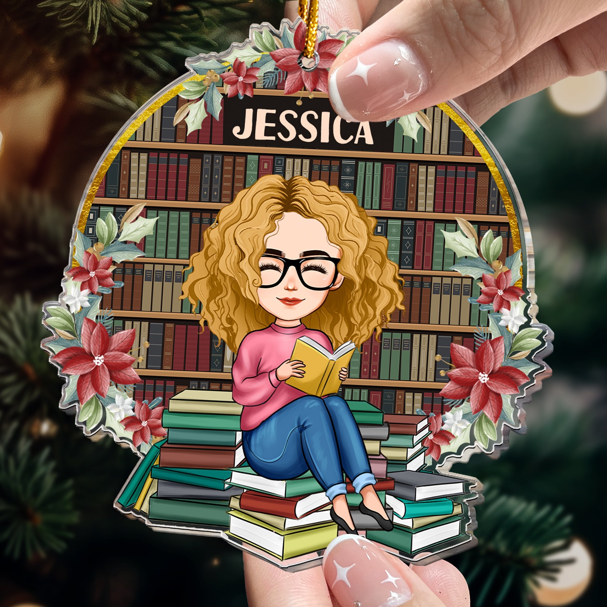 Just A Girl Who Loves Books - Personalized Bookcase Shaped Acrylic Ornament