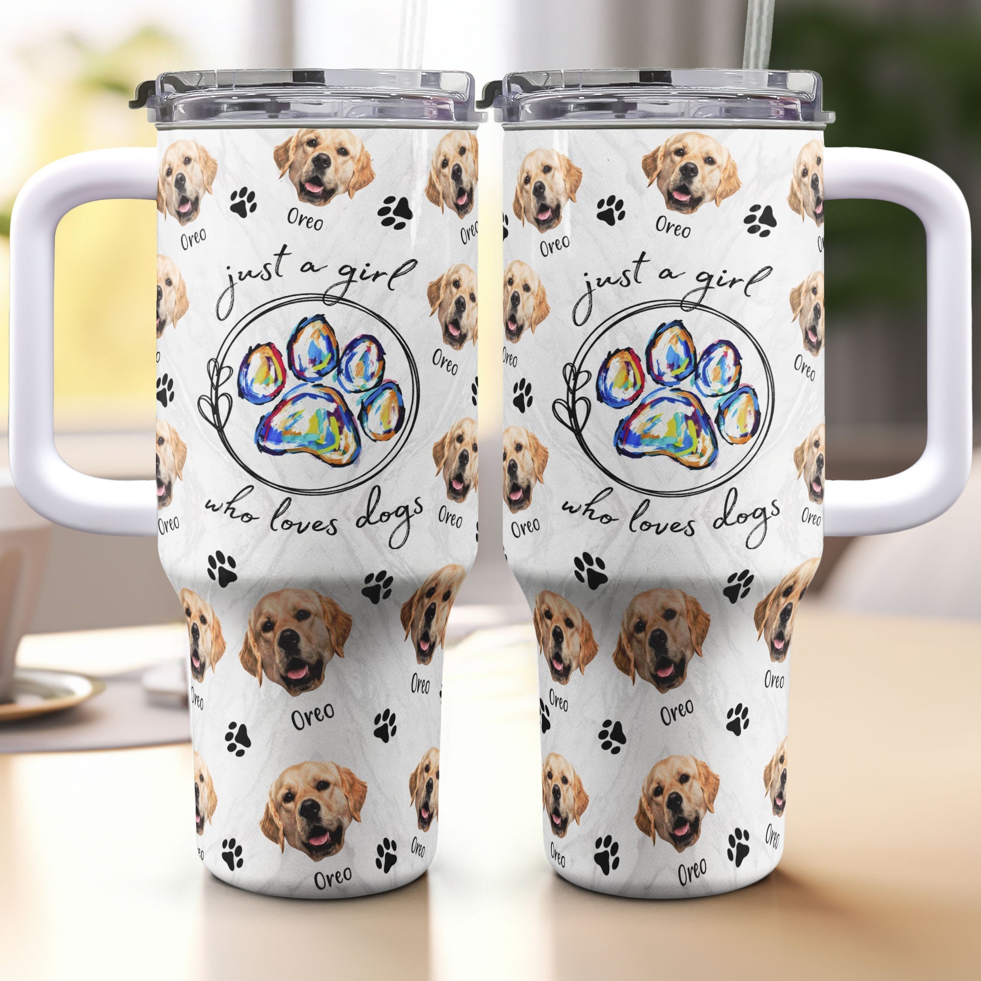 Just A Girl Who Loves Dogs - Personalized Photo 40oz Tumbler With Straw