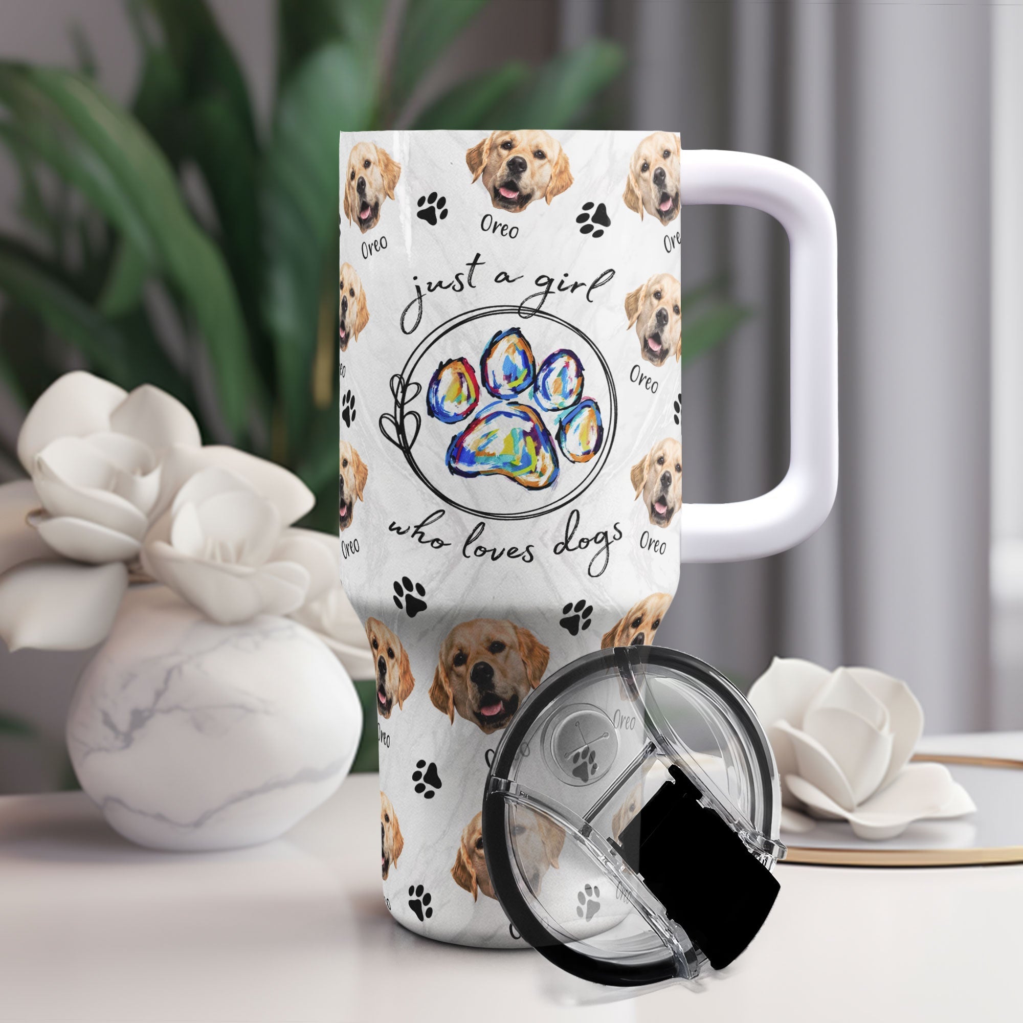 Just A Girl Who Loves Dogs - Personalized Photo 40oz Tumbler With Straw