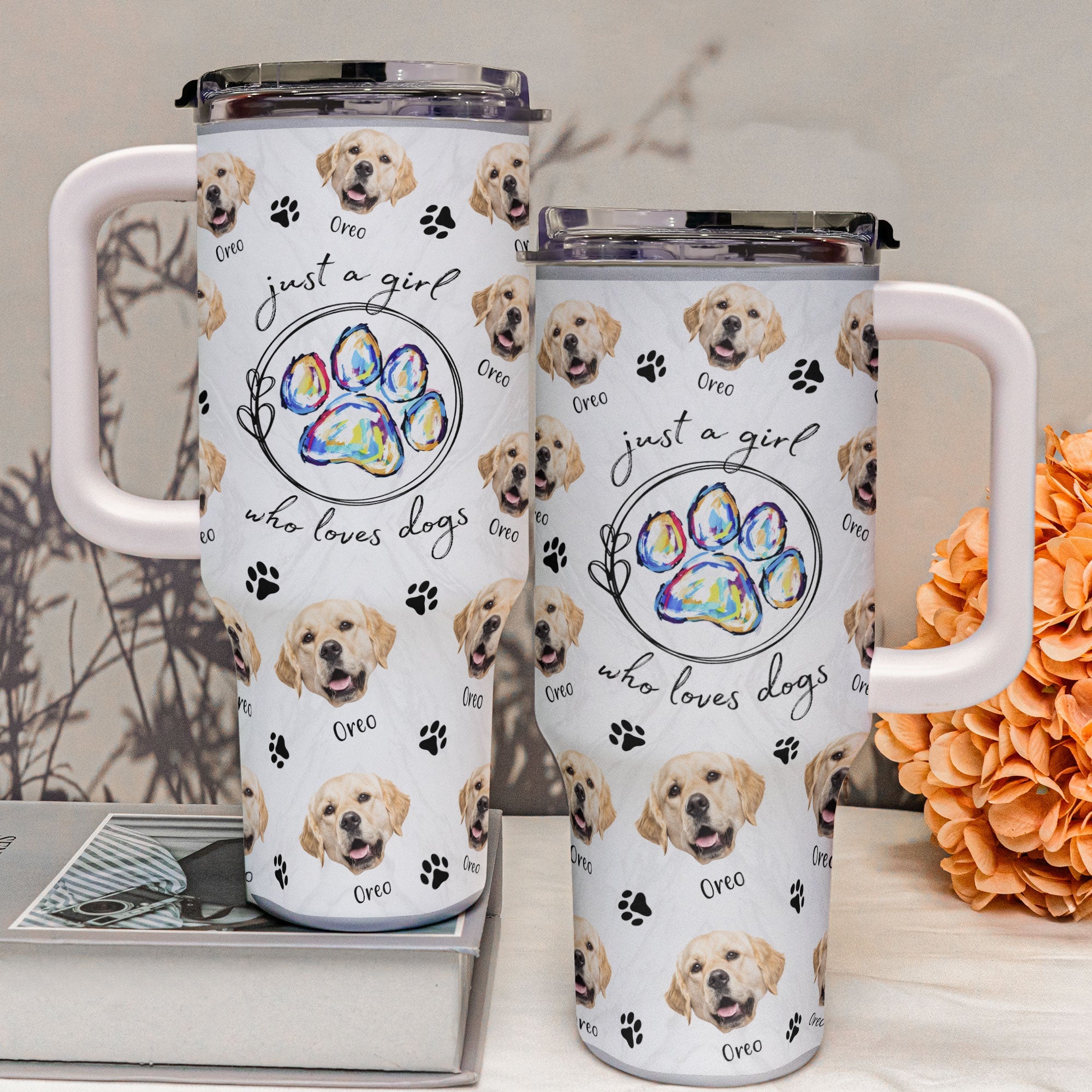 Just A Girl Who Loves Dogs - Personalized Photo 40oz Tumbler With Straw