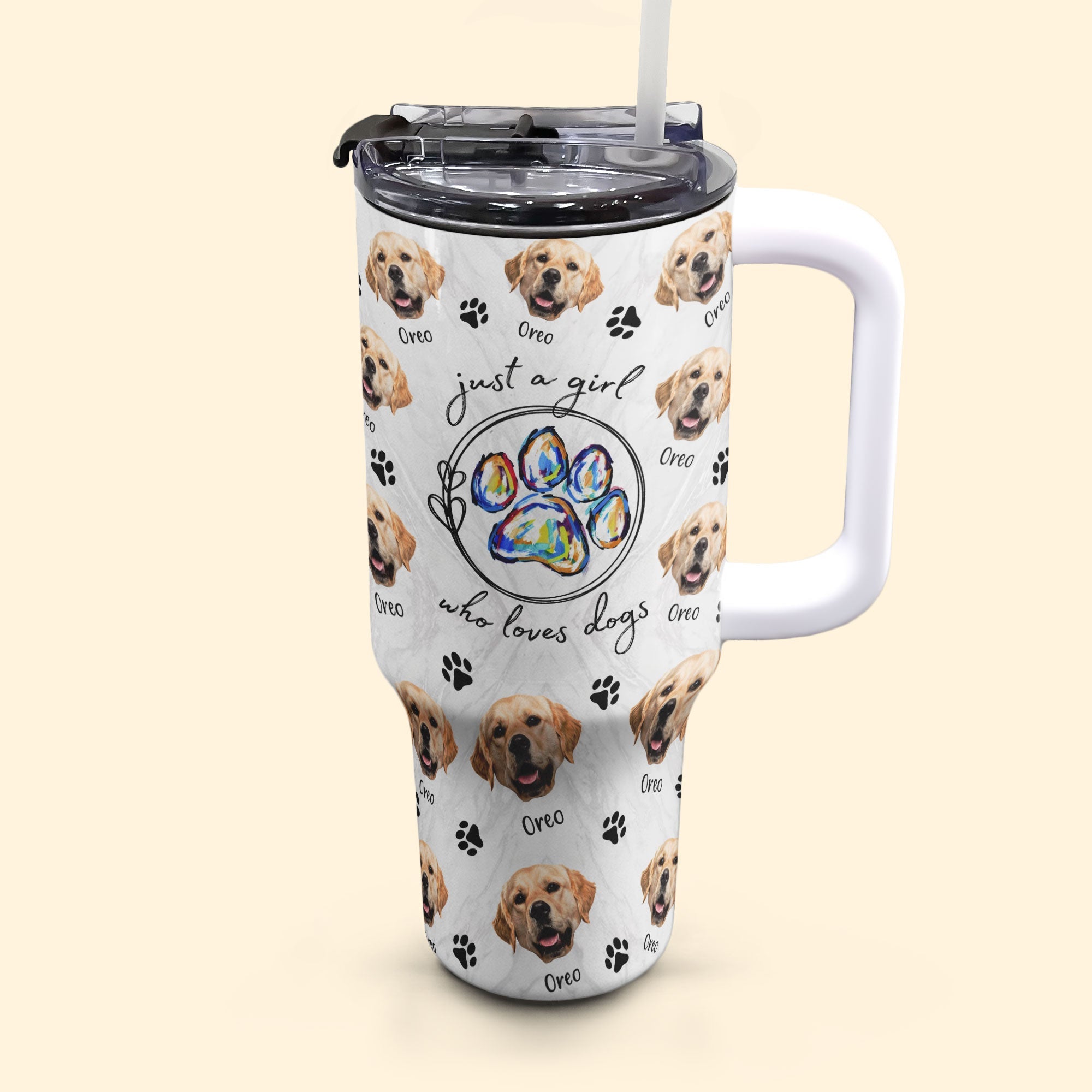 Just A Girl Who Loves Dogs - Personalized Photo 40oz Tumbler With Straw