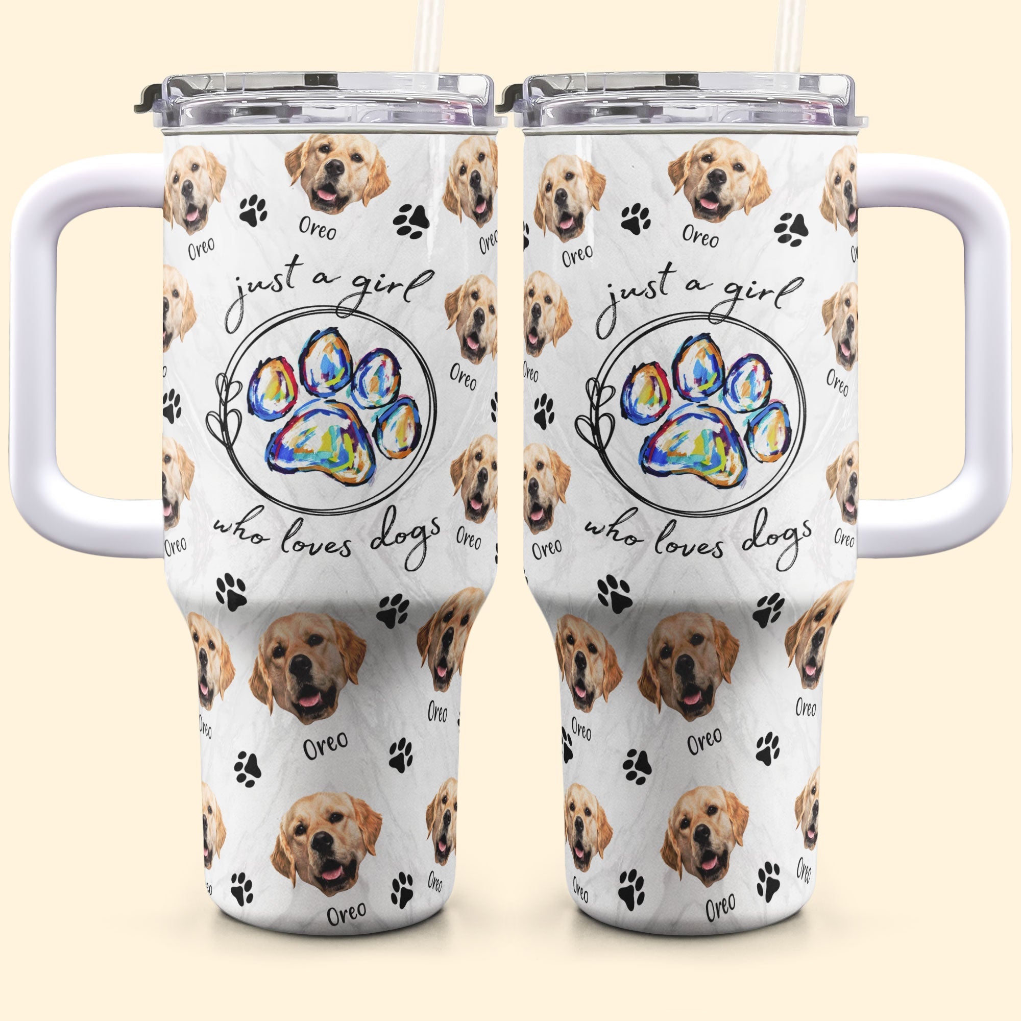 Just A Girl Who Loves Dogs - Personalized Photo 40oz Tumbler With Straw