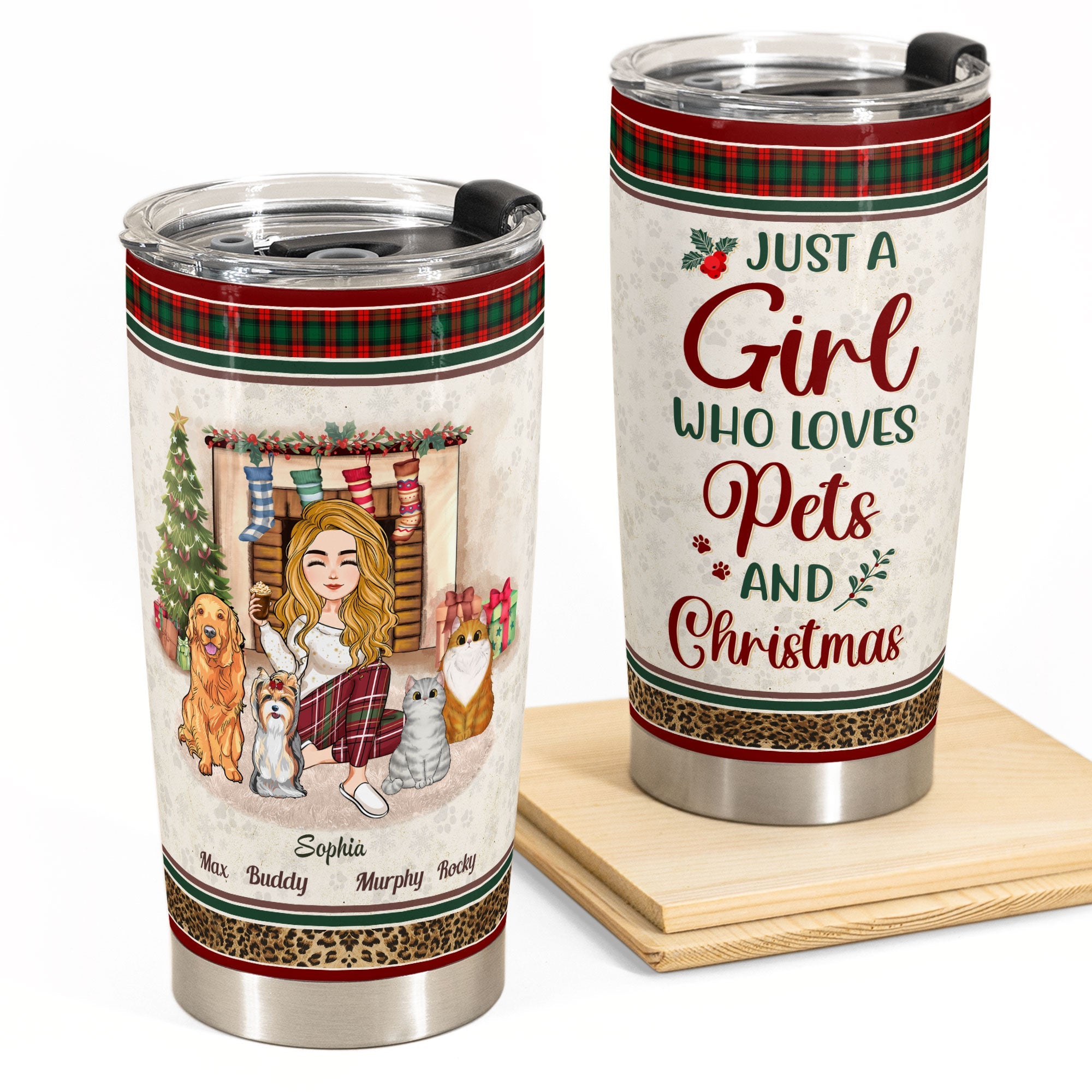 Just A Girl Who Loves Pets And Christmas - Personalized Tumbler Cup - Christmas, New Year Gift For Dog Mom, Cat Mom, Pet Lover, Pet Owner