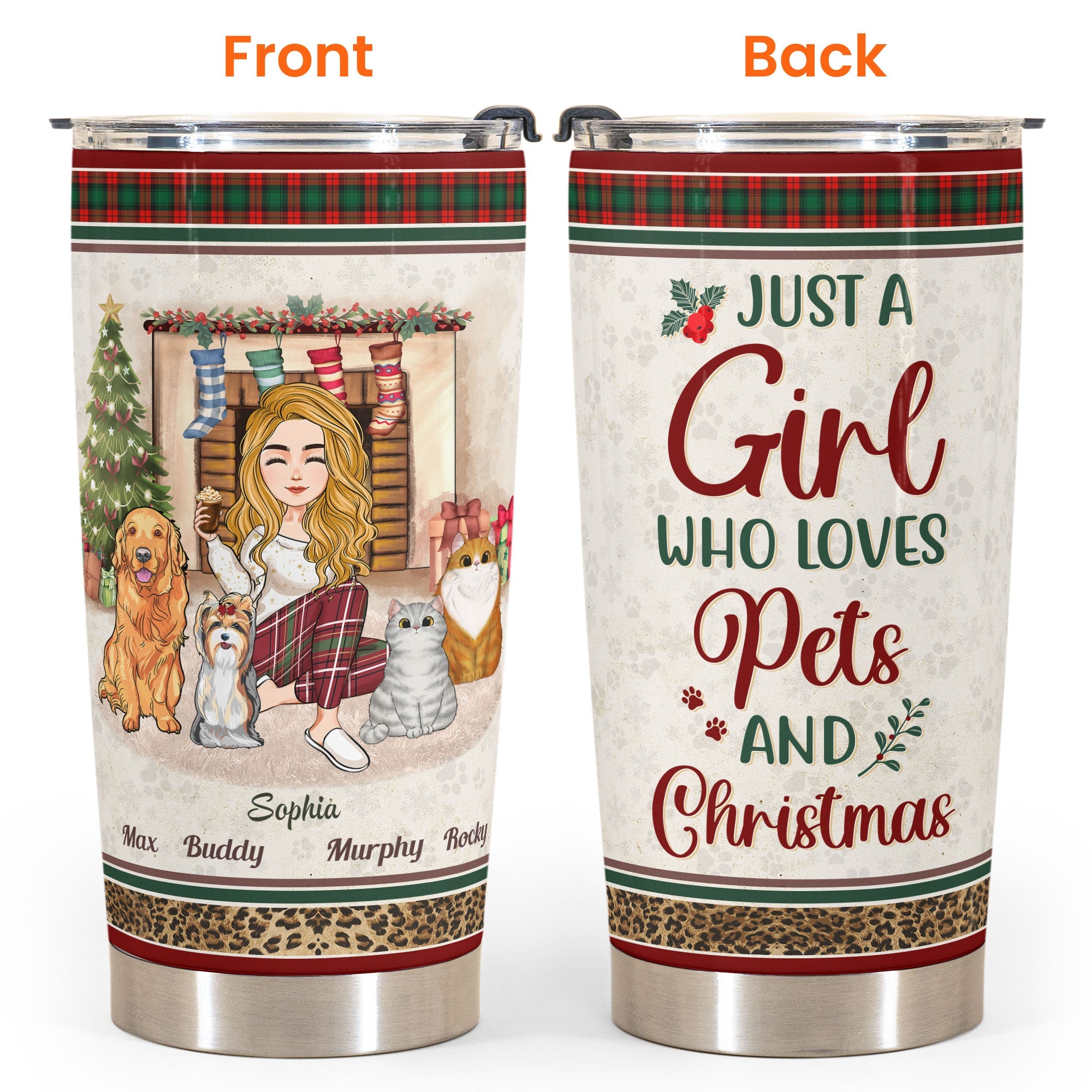 Just A Girl Who Loves Pets And Christmas - Personalized Tumbler Cup - Christmas, New Year Gift For Dog Mom, Cat Mom, Pet Lover, Pet Owner