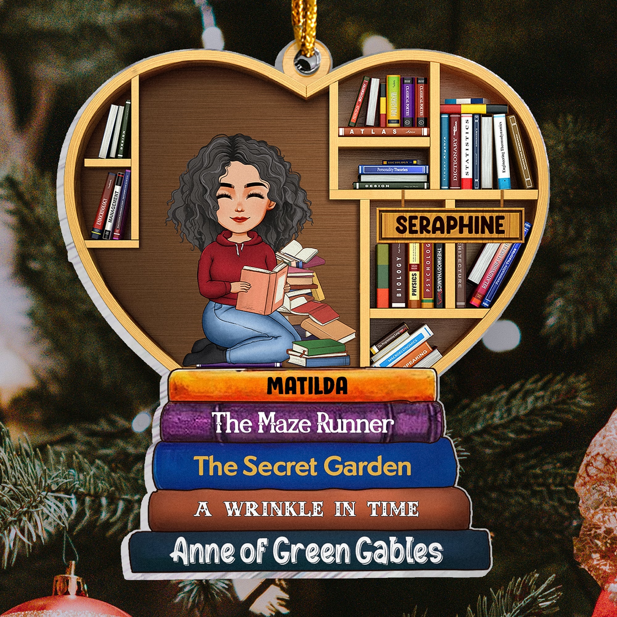 Girl Under Book Christmas Tree - Personalized Custom Shaped Acrylic Ornament