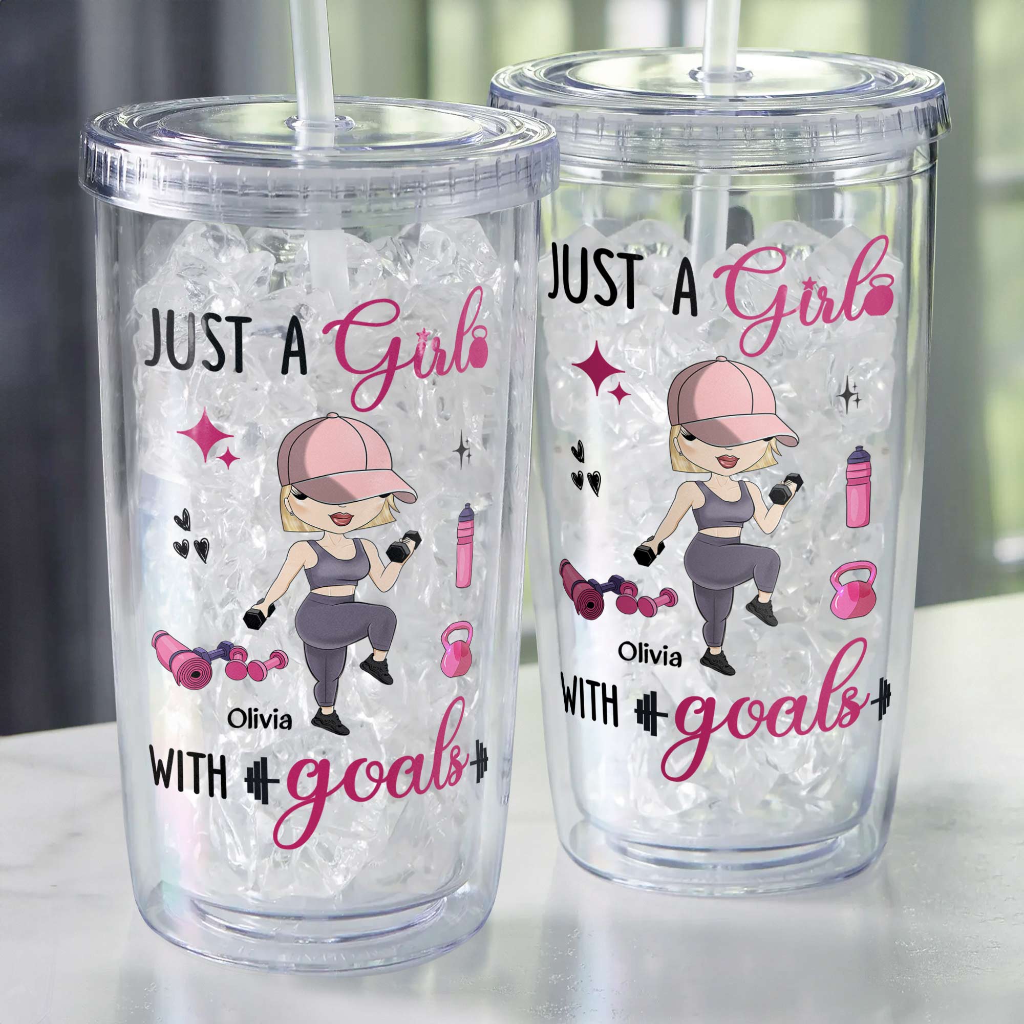 Just A Girl With Goals - Personalized Acrylic Tumbler With Straw