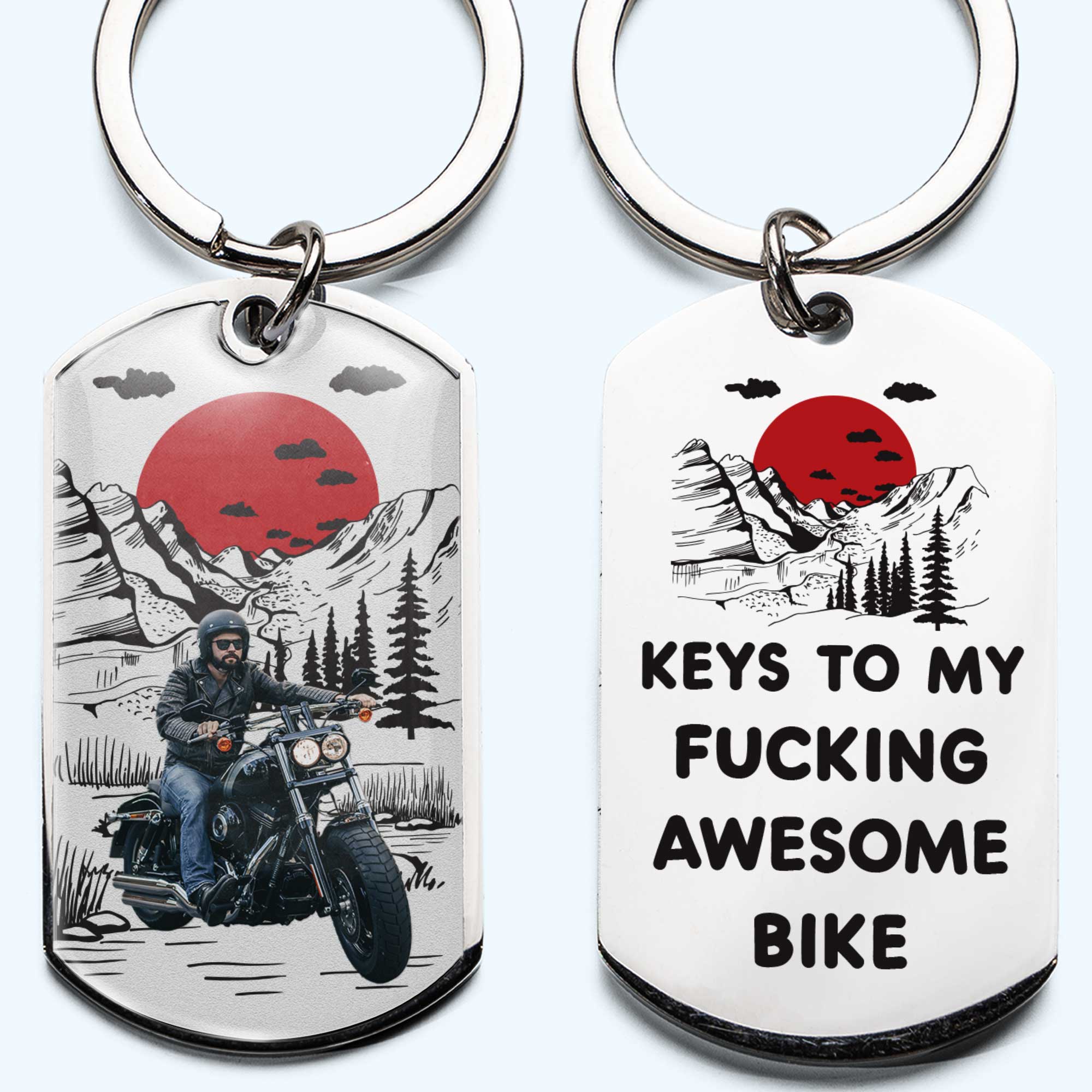 Keys To My Fucking Awesome Bike - Personalized Stainless Steel Photo Keychain