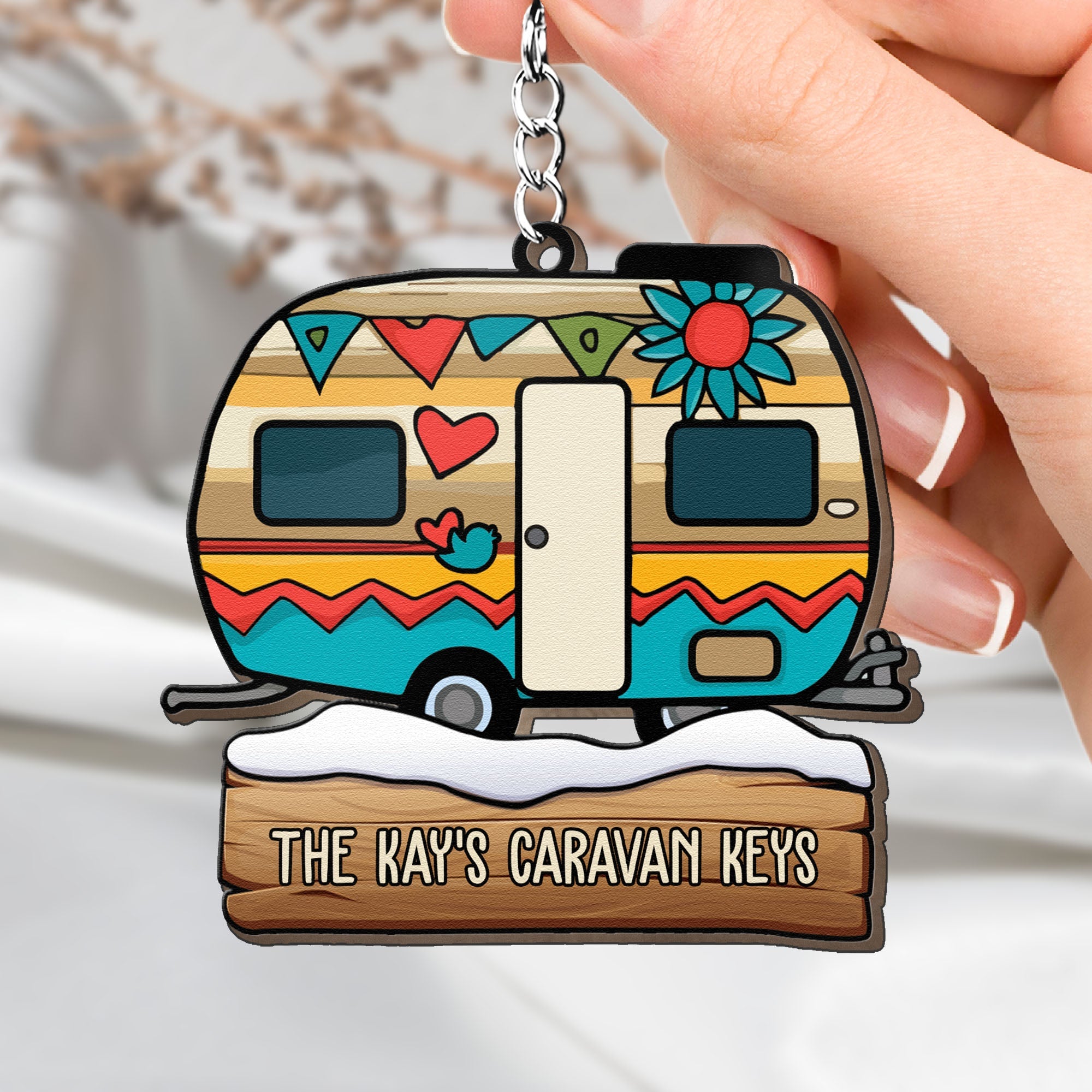 Keys To The Camper Camping Lovers Rv Caravan - Personalized Photo Wooden Keychain