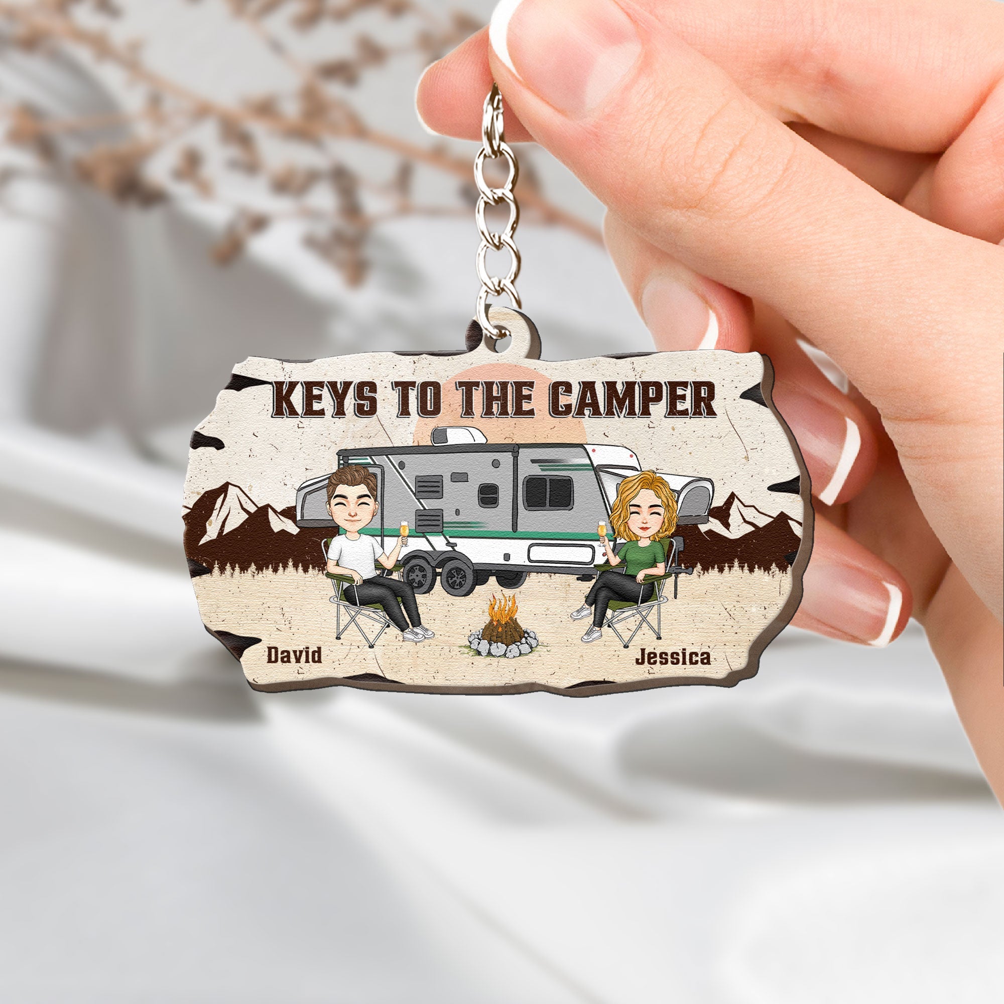 Keys To The Camper Camping Wood Slice - Personalized Wooden Keychain