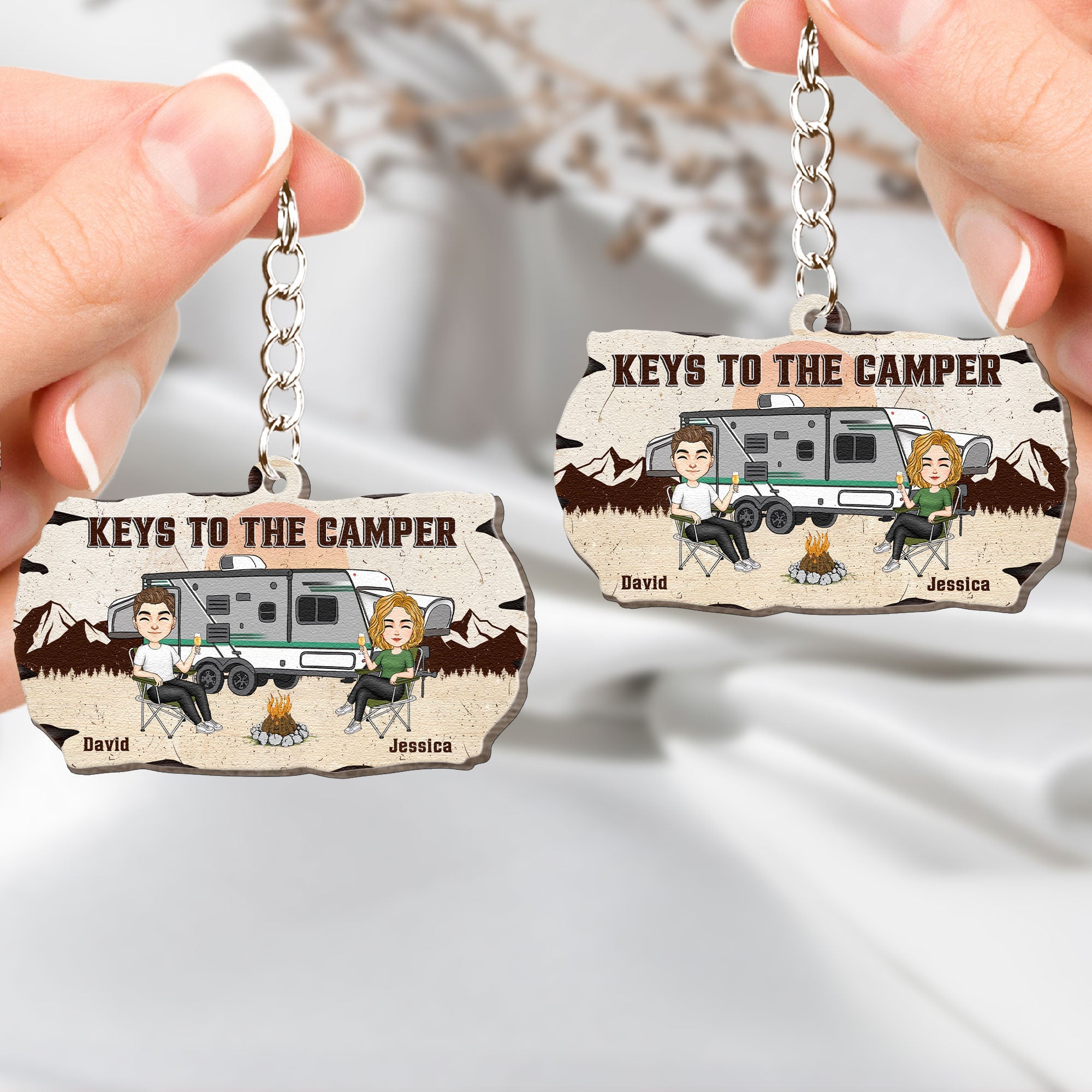 Keys To The Camper Camping Wood Slice - Personalized Wooden Keychain