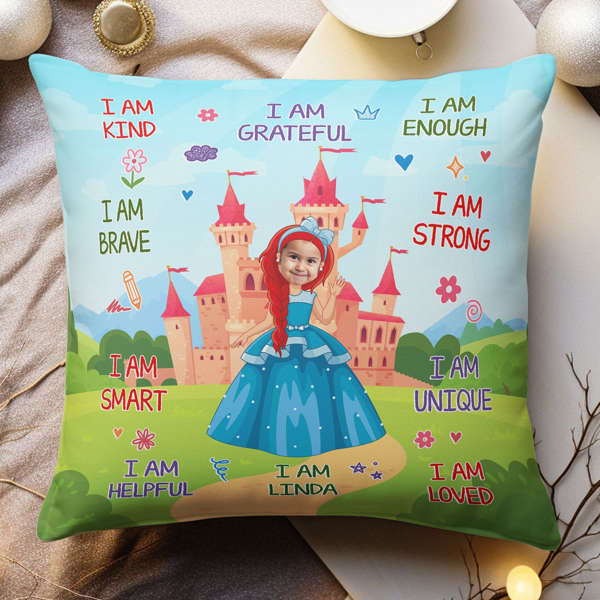 Kid Affirmations I Am Kind Fairytale - Personalized Photo Pillow (Insert Included)