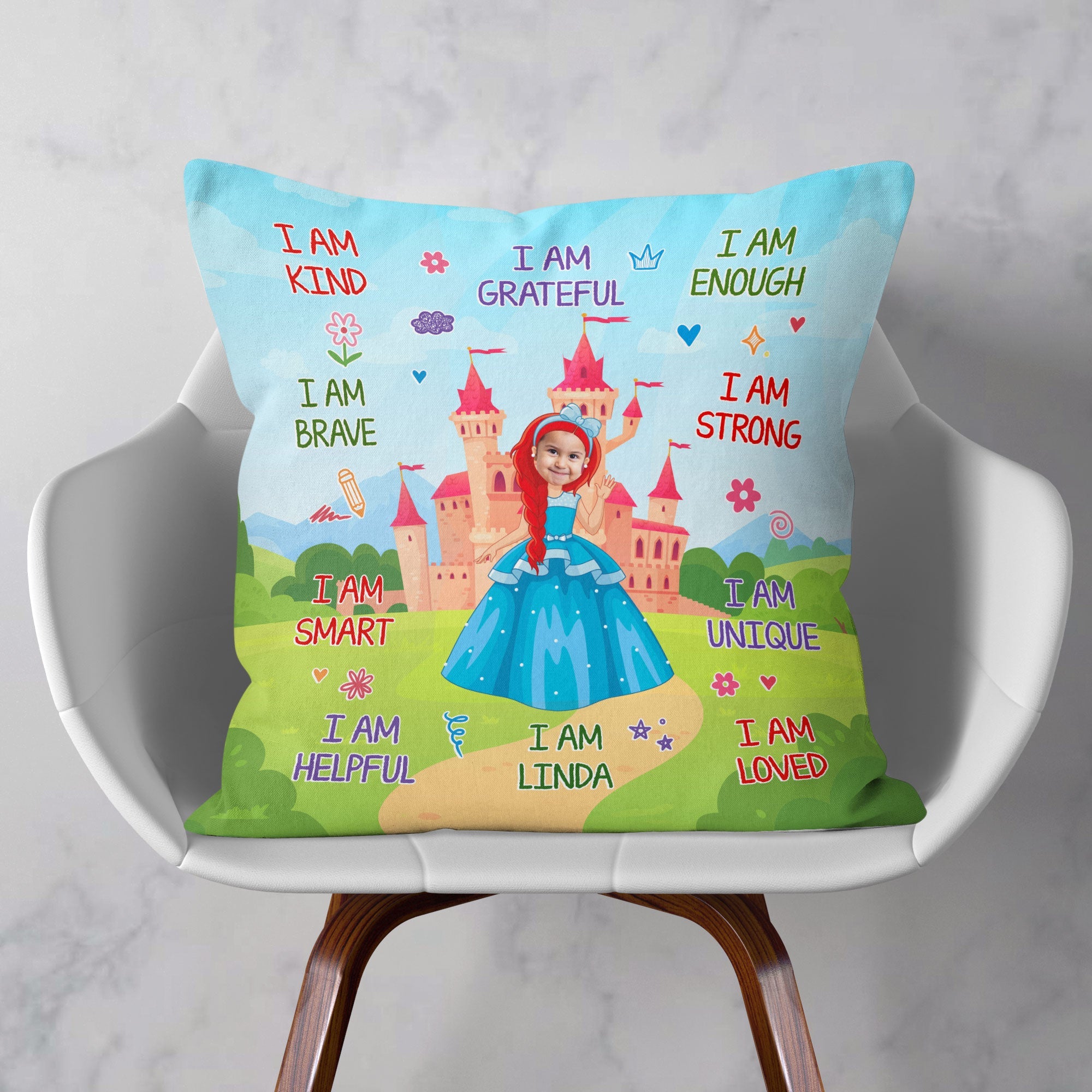 Kid Affirmations I Am Kind Fairytale - Personalized Photo Pillow (Insert Included)