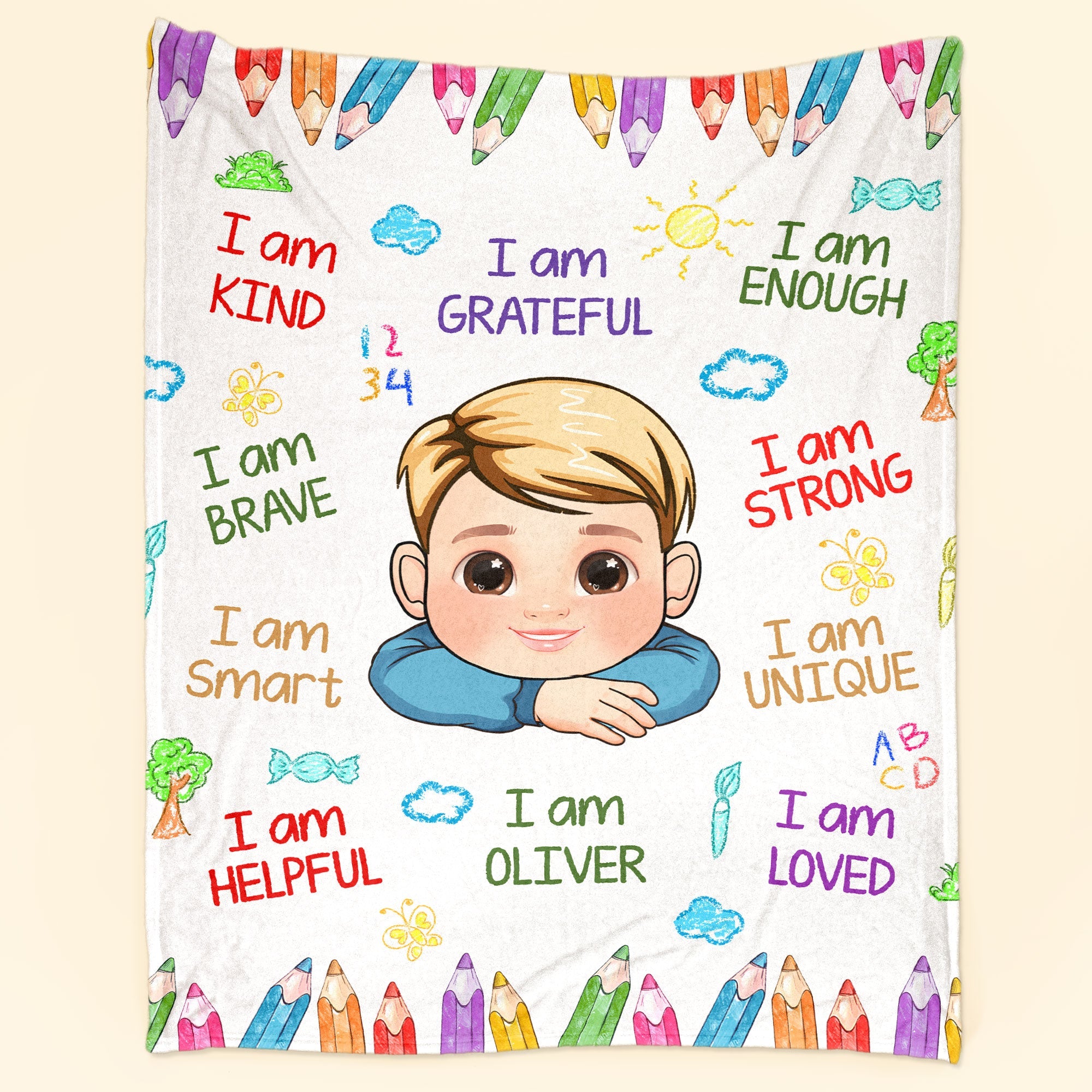 Kid Affirmations I Am Kind Smart Loved - Personalized Baby Blanket