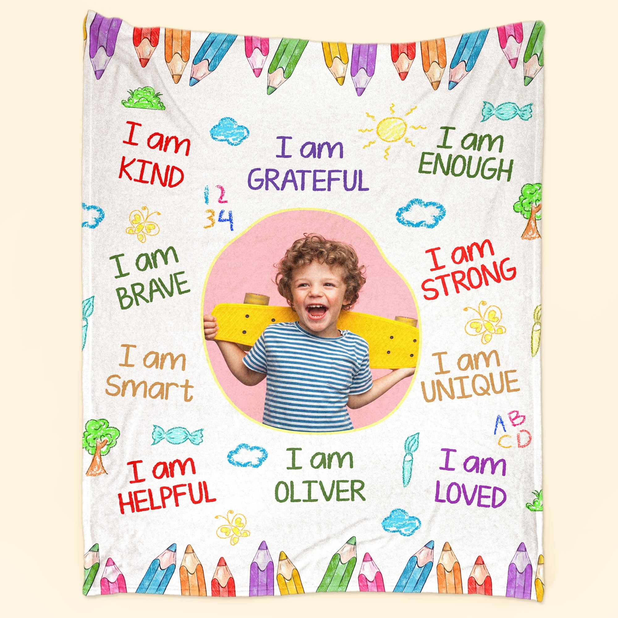 I Am Kind Smart Loved Affirmations For Kids - Personalized Kid Photo Blanket