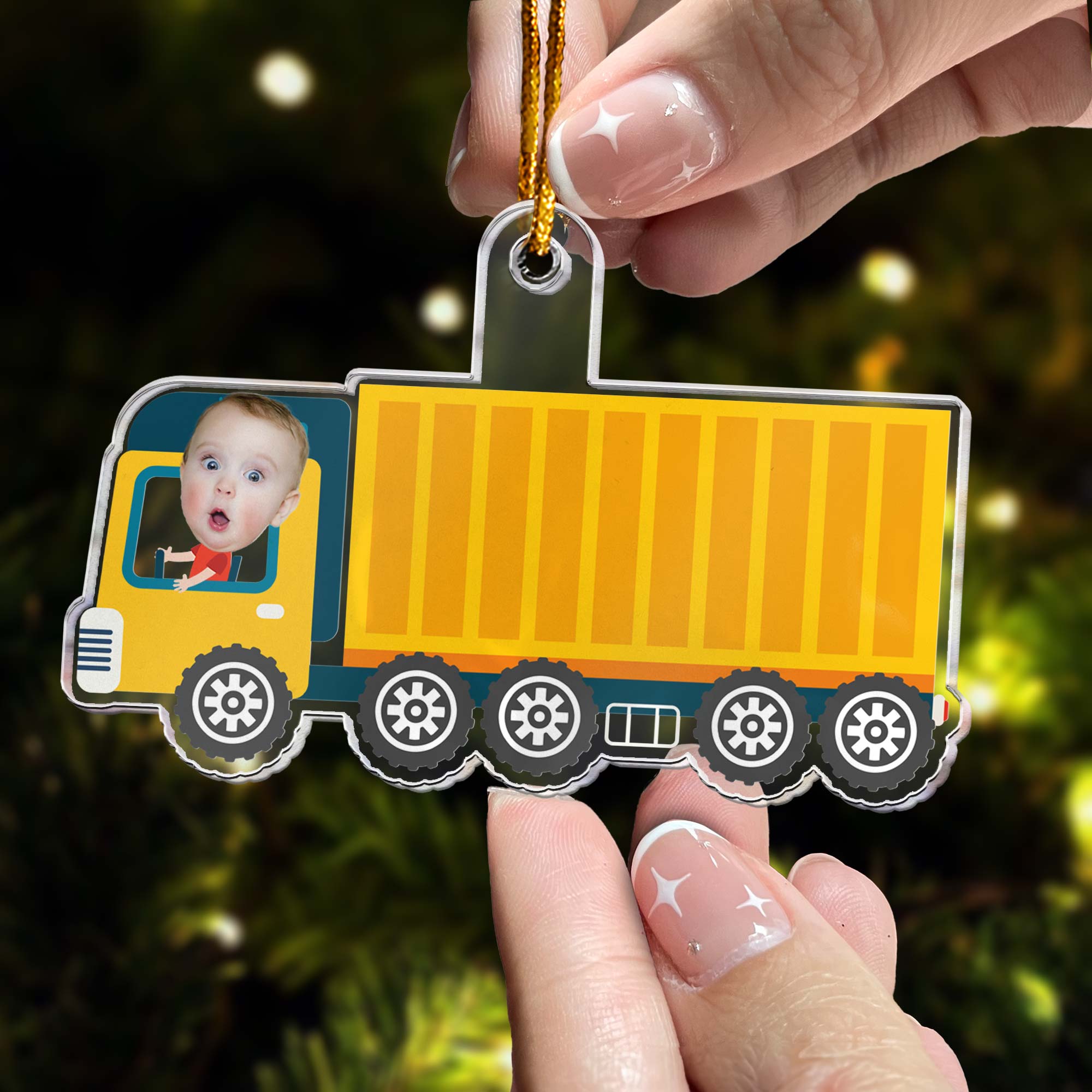 Kid Riding Container Truck - Personalized Acrylic Photo Ornament