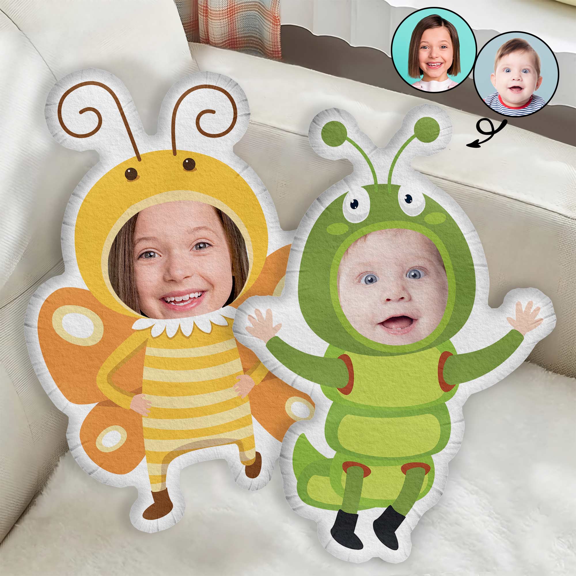 Kid Wearing Insect Costume - Personalized Photo Custom Shaped Pillow