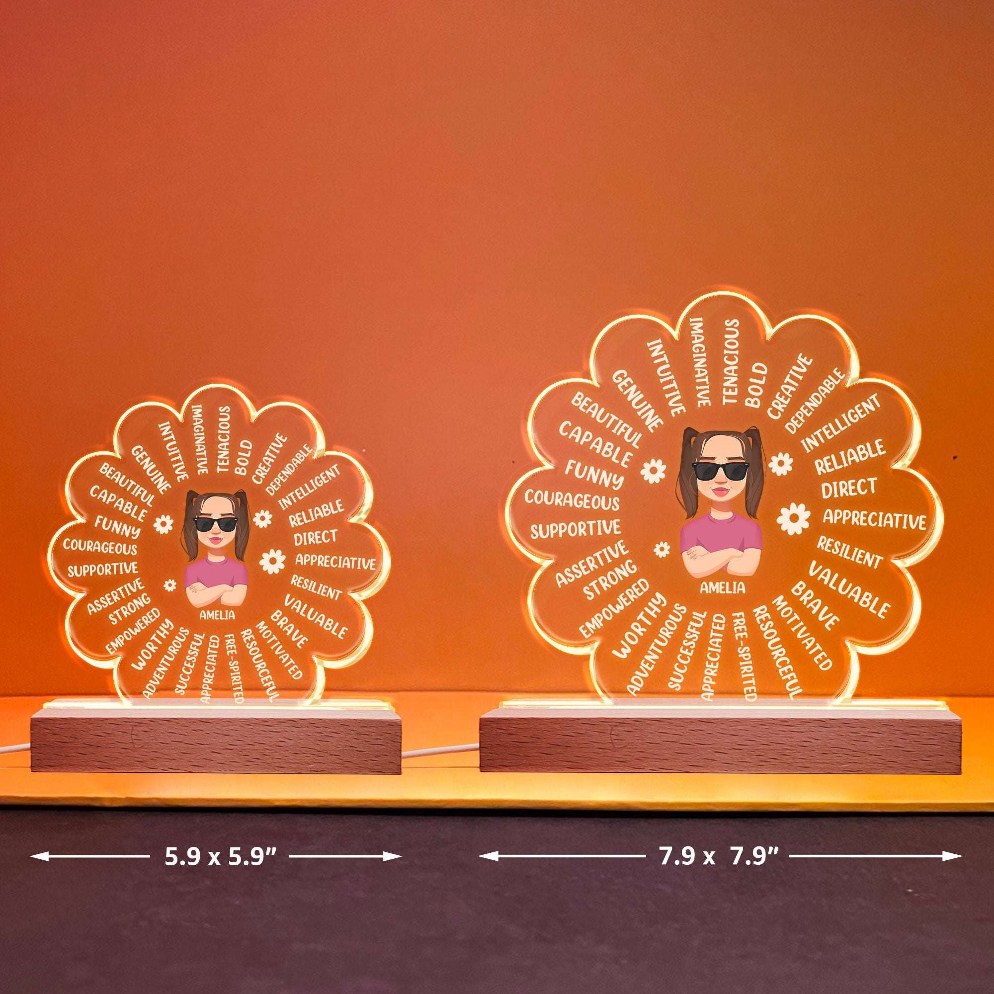 Kid's Affirmations Flower - Personalized 3D LED Light Wooden Base