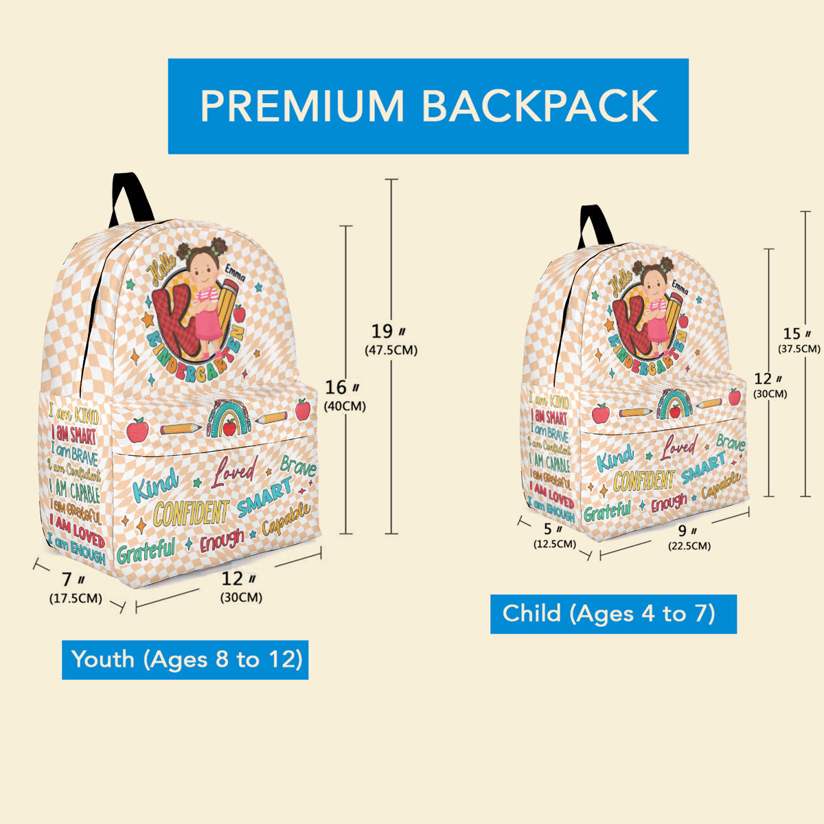 Kind Brave Smart Confident - Personalized Kid Backpack