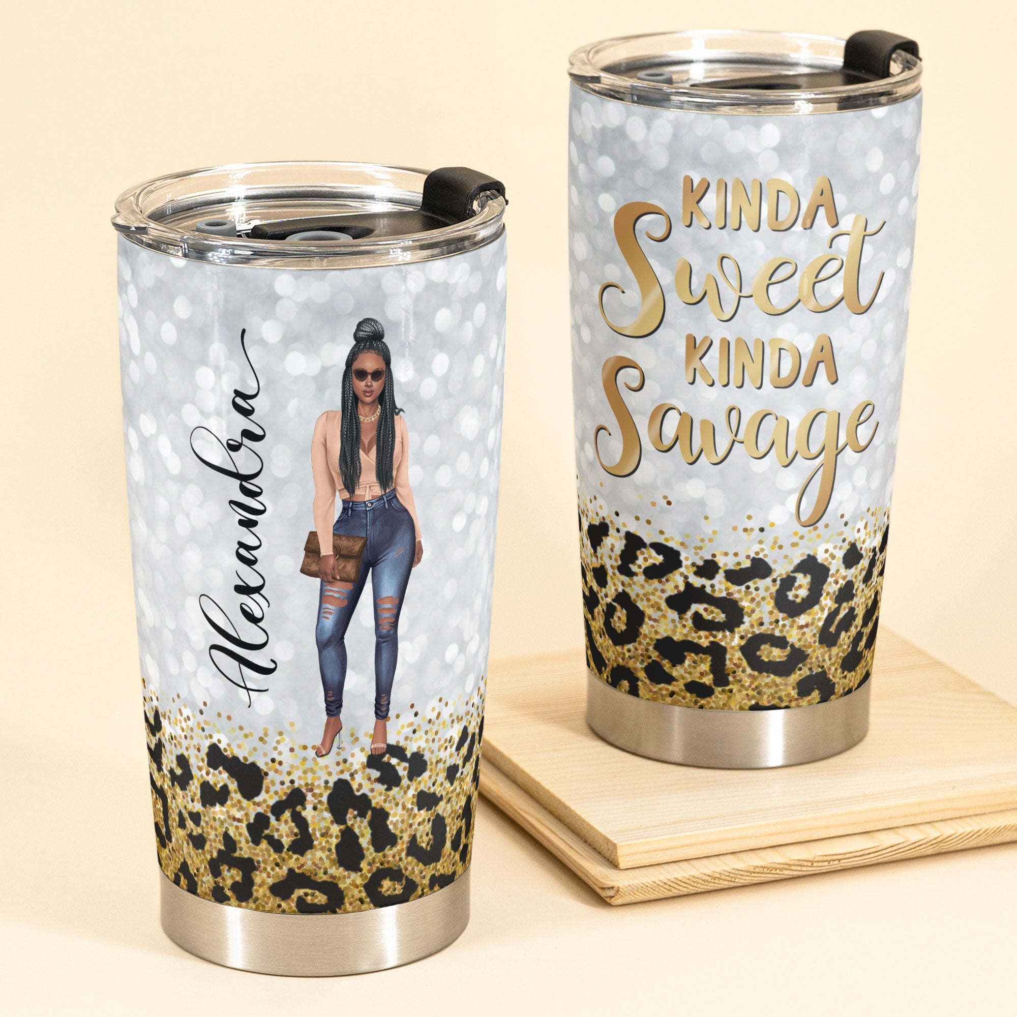 Kinda Sweet Kinda Savage - Personalized Tumbler Cup - Birthday Gift For Girl, Black Girl, Black Woman