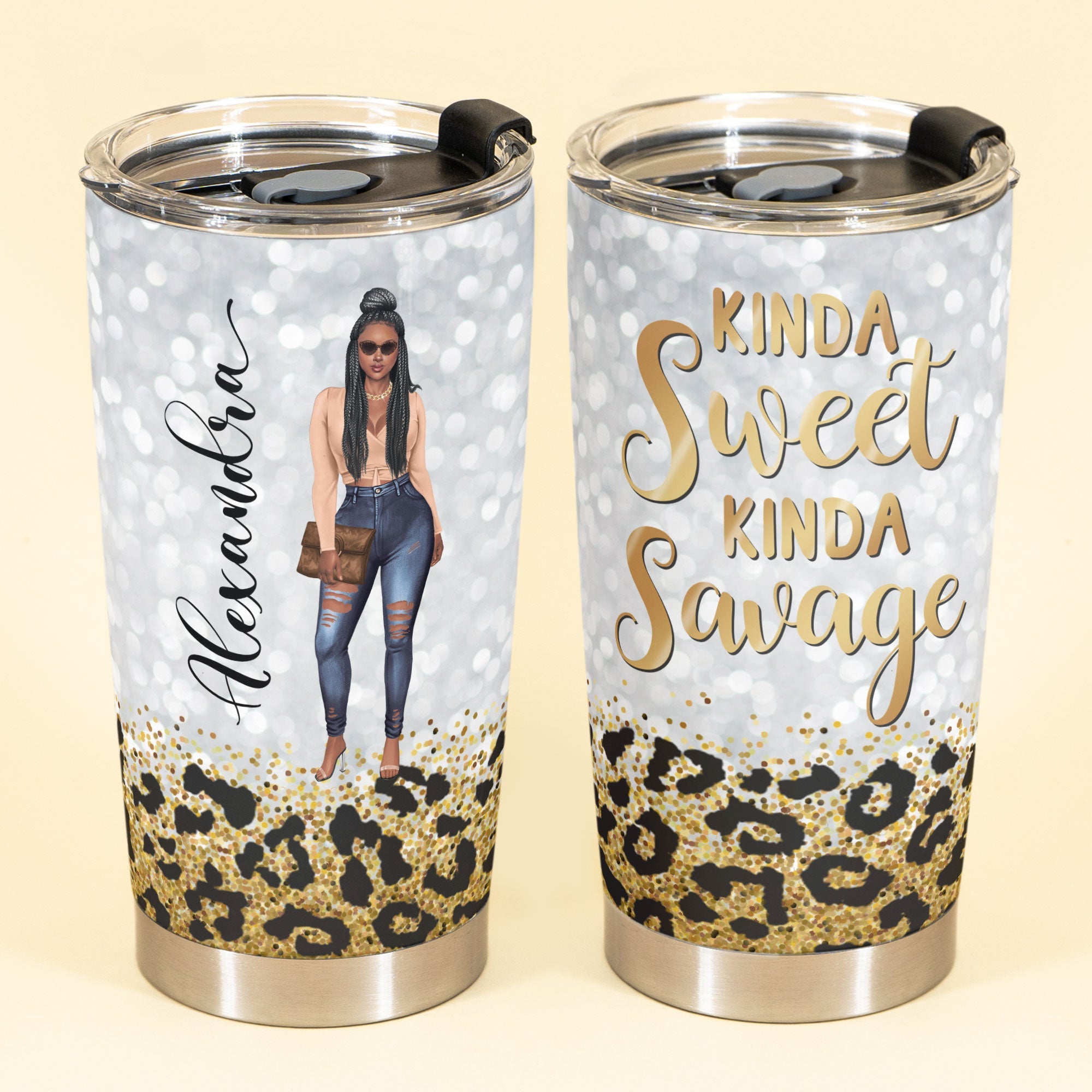 Kinda Sweet Kinda Savage - Personalized Tumbler Cup - Birthday Gift For Girl, Black Girl, Black Woman