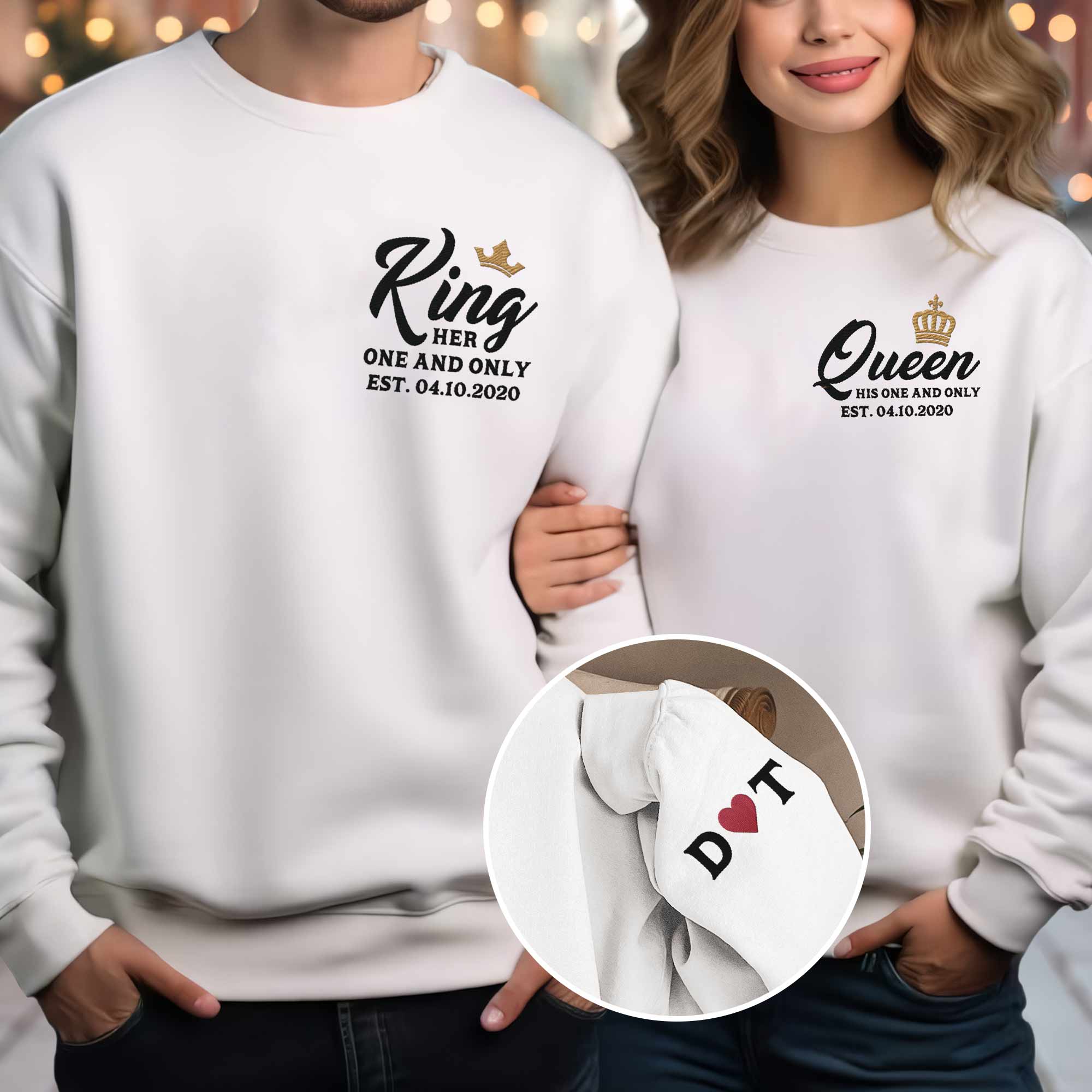 King And Queen Couple - Custom Embroidered Sweatshirt