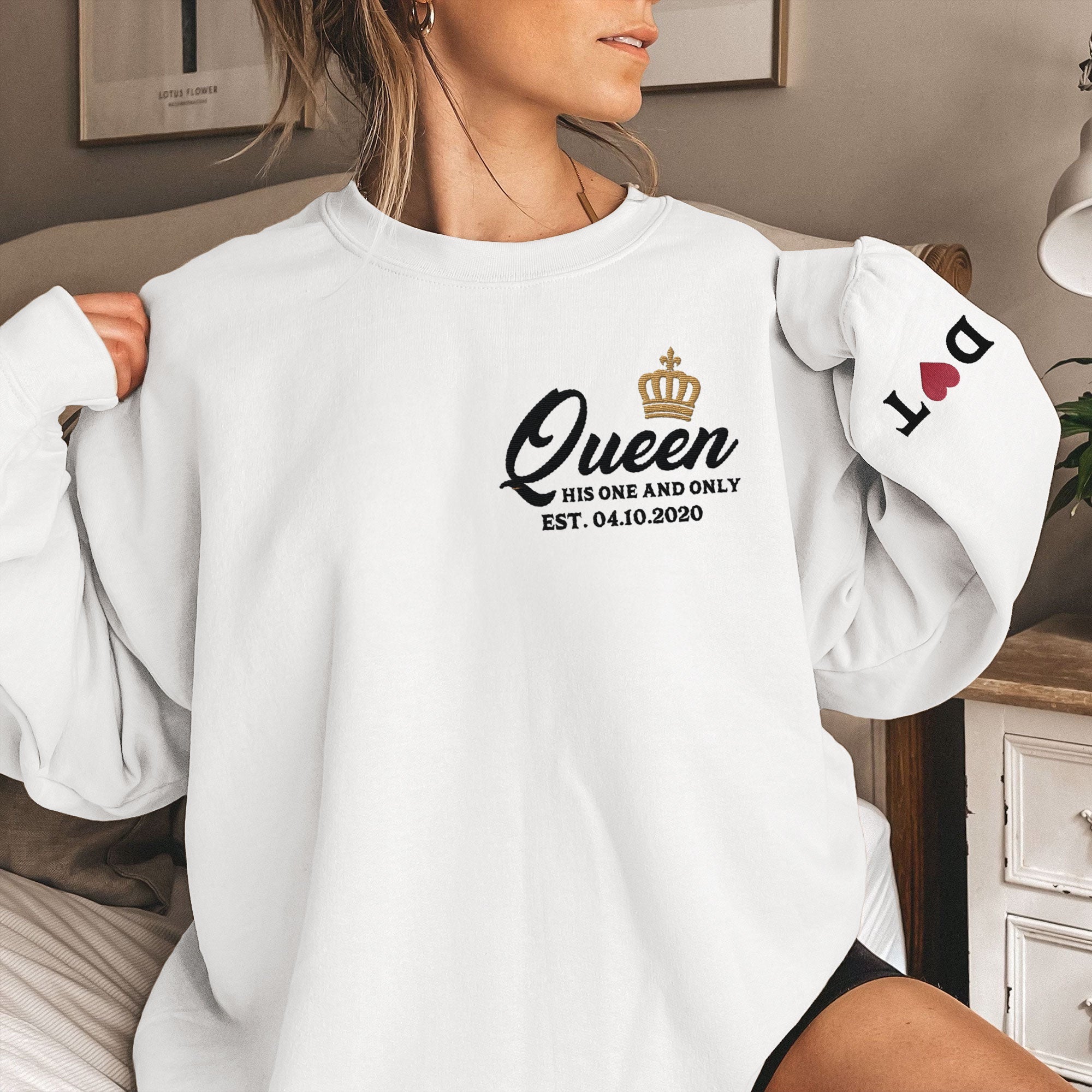 King And Queen Couple - Custom Embroidered Sweatshirt