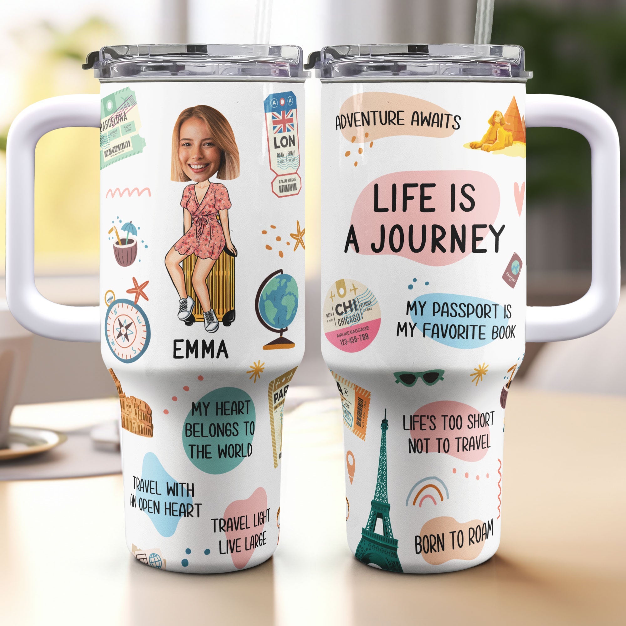 Life Is A Journey - Personalized Photo 40oz Tumbler With Straw