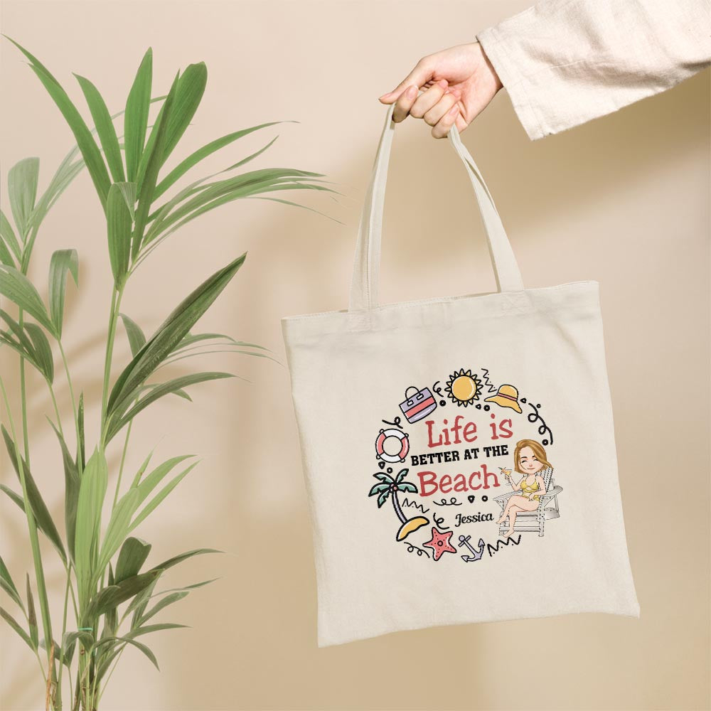 Life Is Better At The Beach - Personalized Tote Bag - Birthday, Vacation Gift For Her, Summer Gift, Beach Lover, Beach Essential Bag