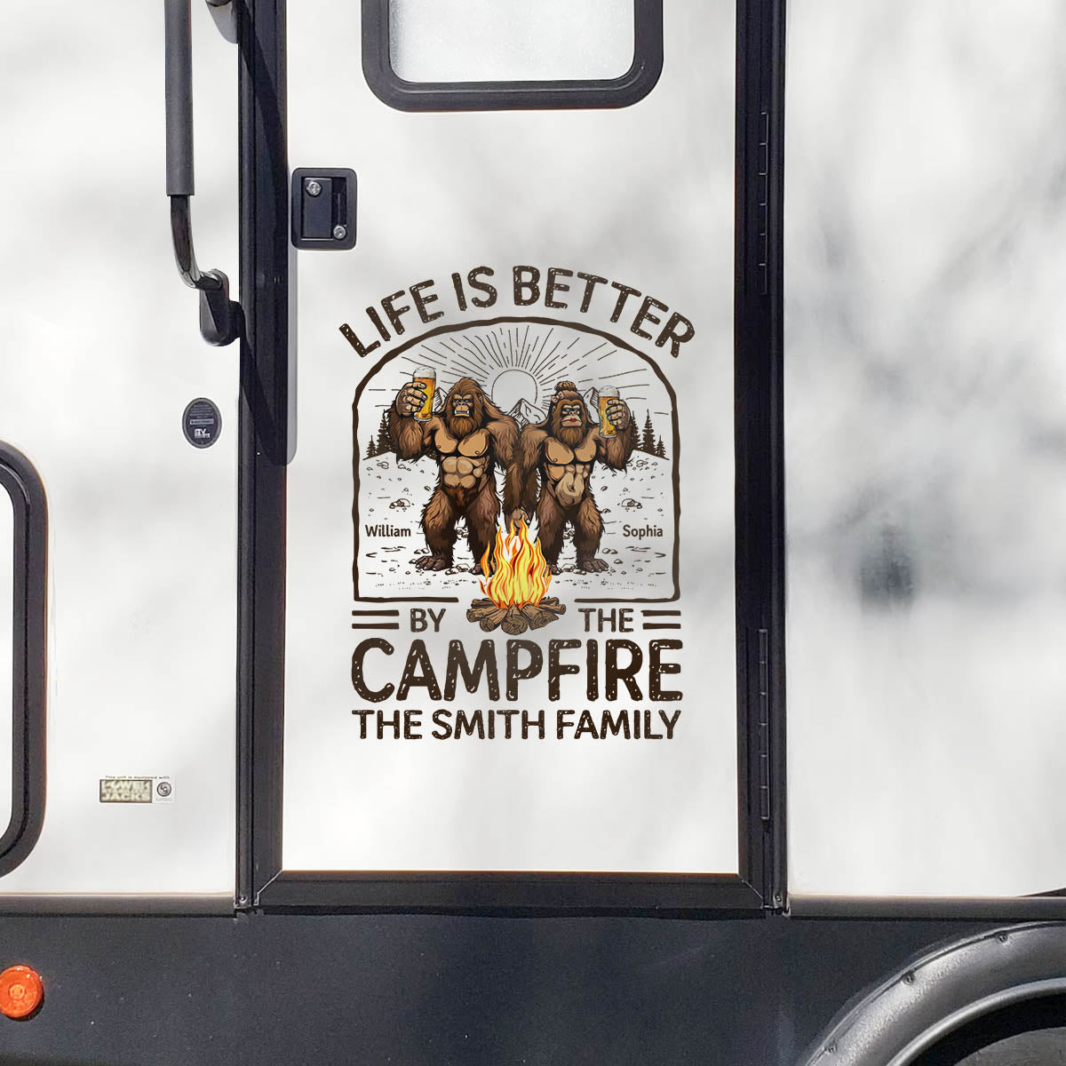 Life Is Better By The Campfire Bigfoot Couple - Personalized RV Decal