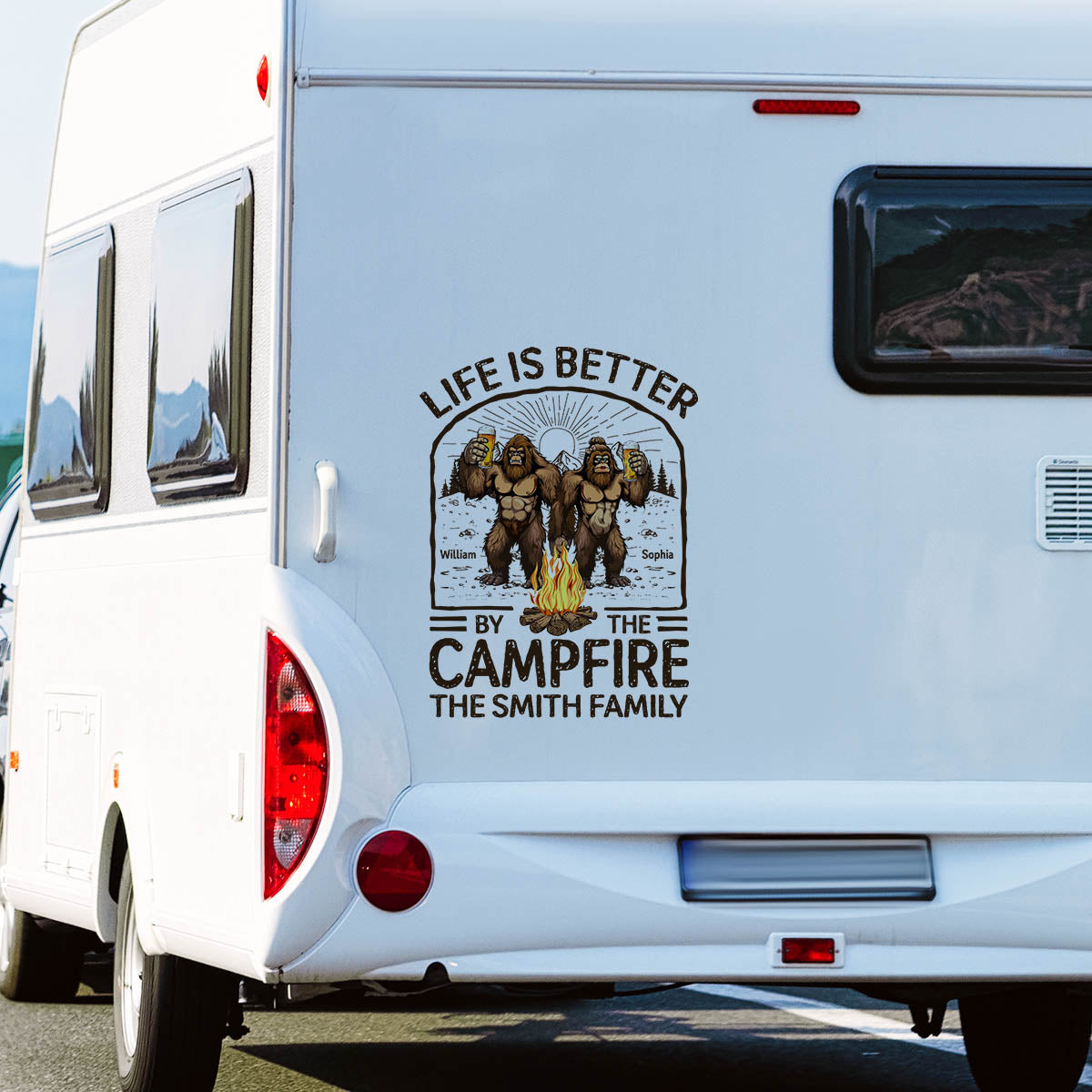 Life Is Better By The Campfire Bigfoot Couple - Personalized RV Decal