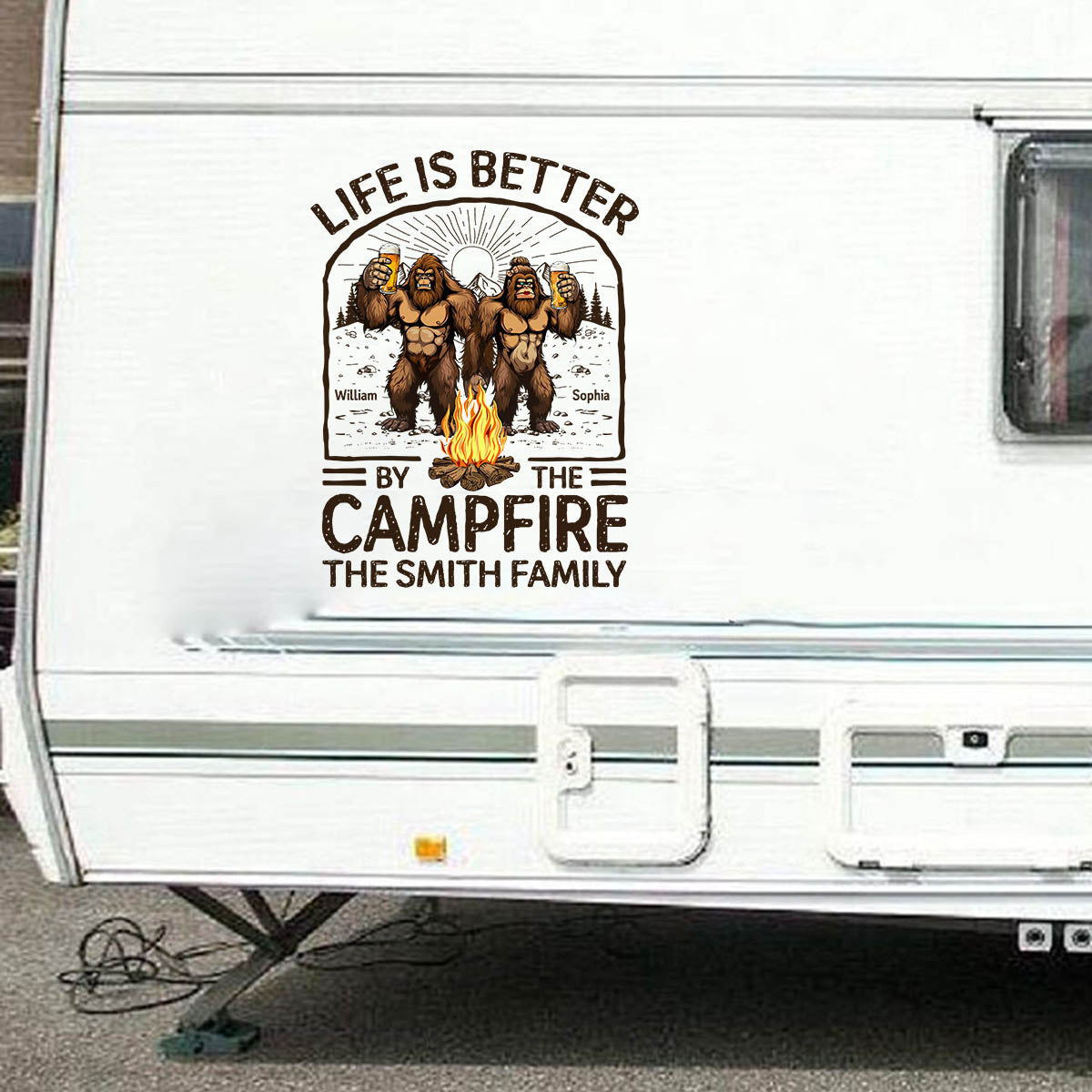 Life Is Better By The Campfire Bigfoot Couple - Personalized RV Decal