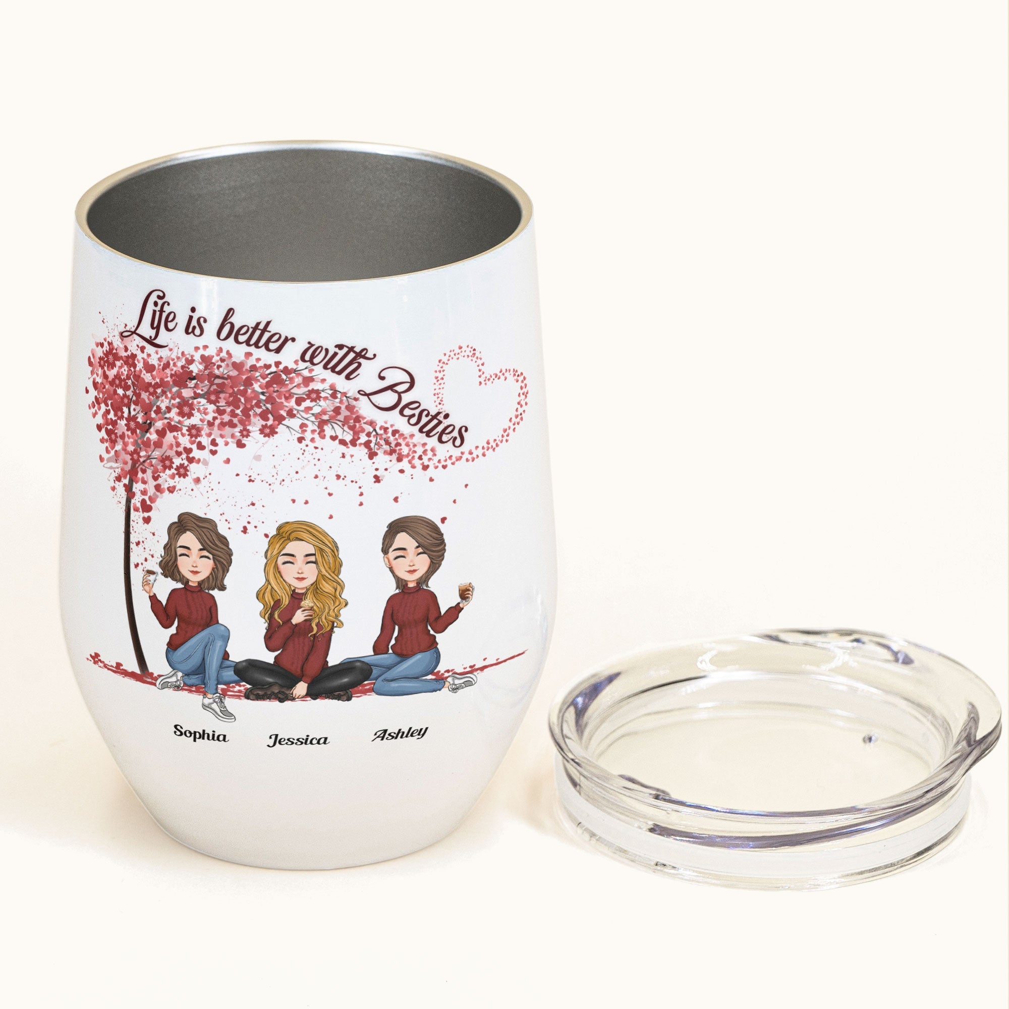 Life Is Better With Besties - Red Tree - Personalized Wine Tumbler - Christmas, New Year Gift For Sisters, Sistas, Besties, Soul Sisters