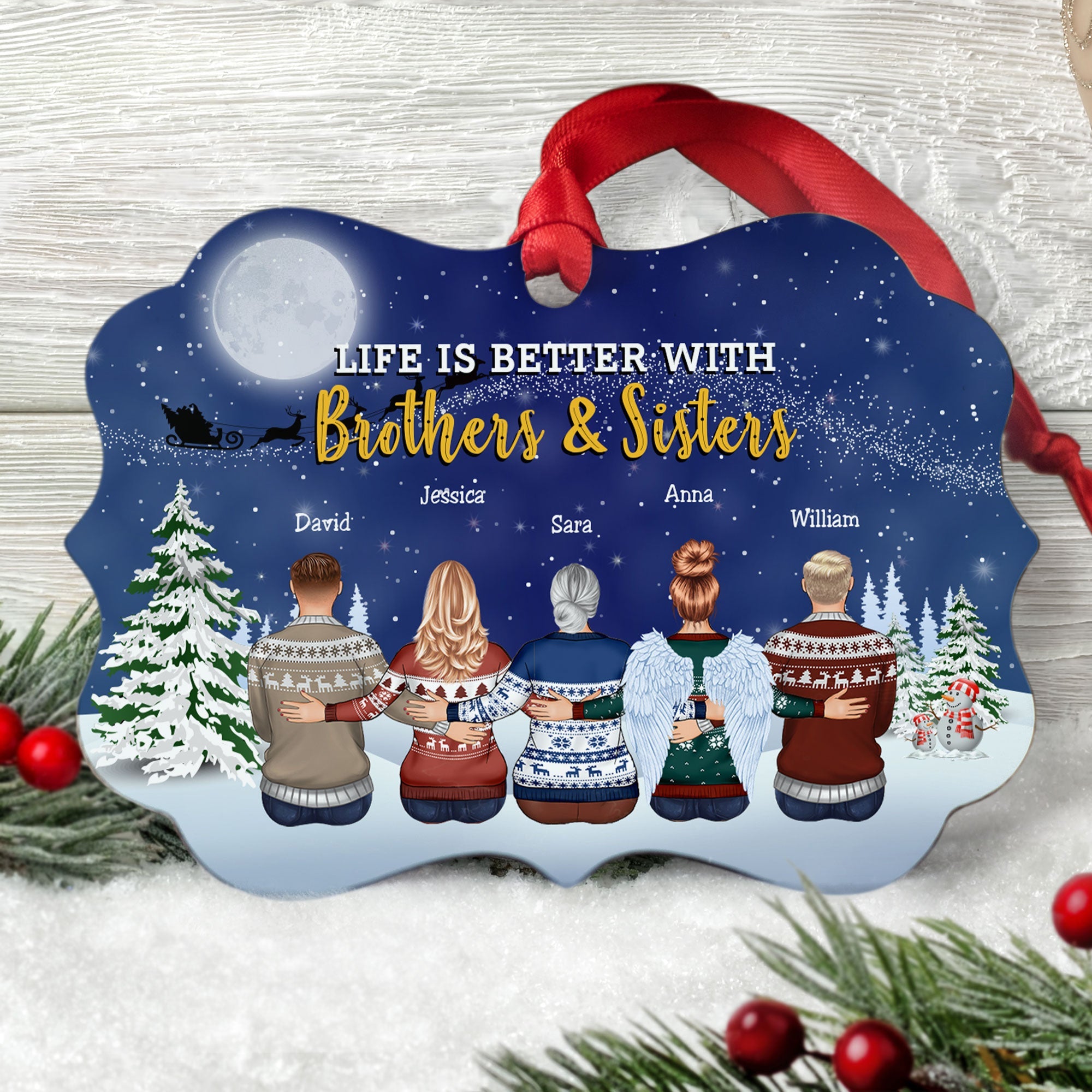 Life Is Better With Brothers And Sisters - Personalized Aluminum, Wooden Ornament - Christmas Gift For Brothers, Sisters, Besties