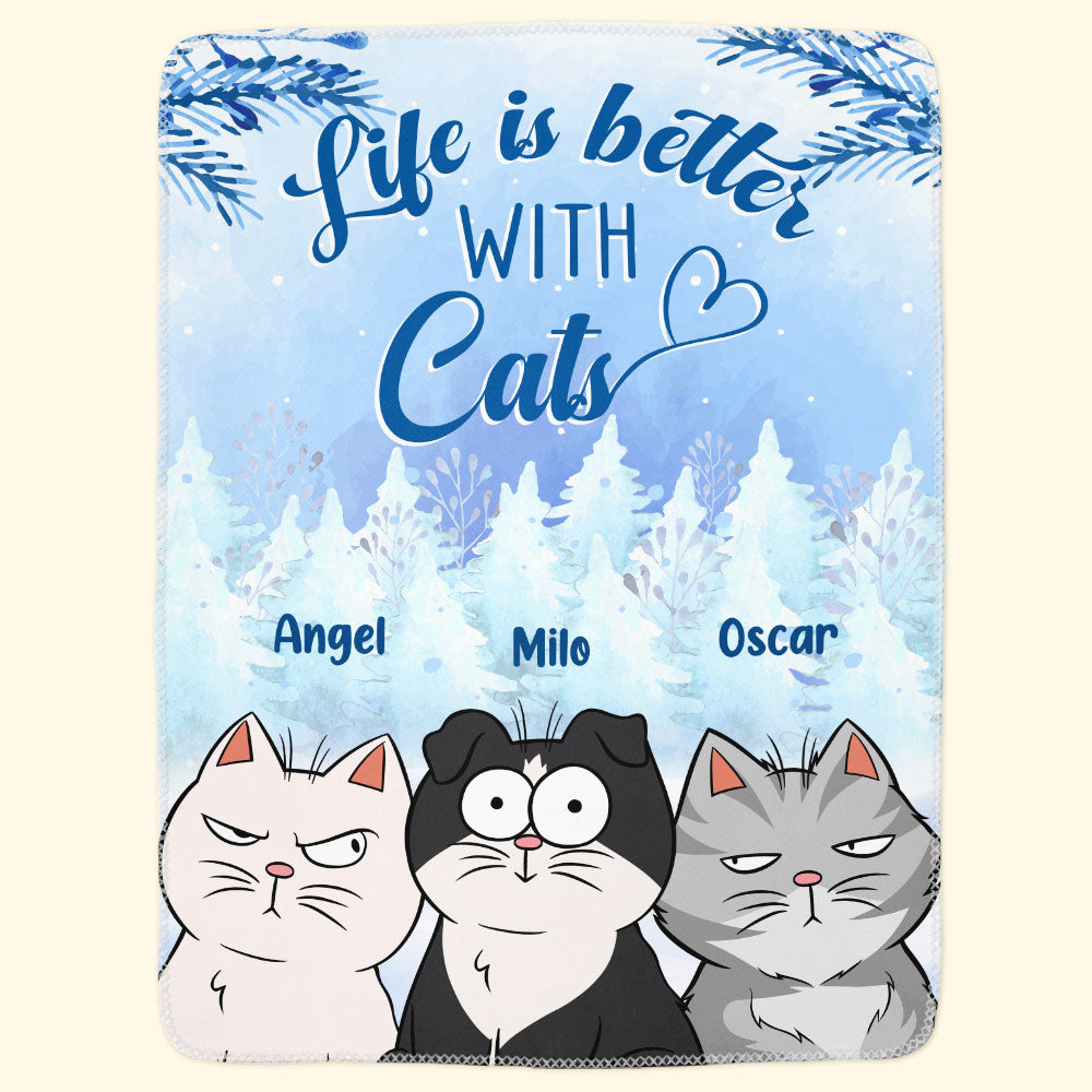 Life Is Better With Cats - Personalized Blanket