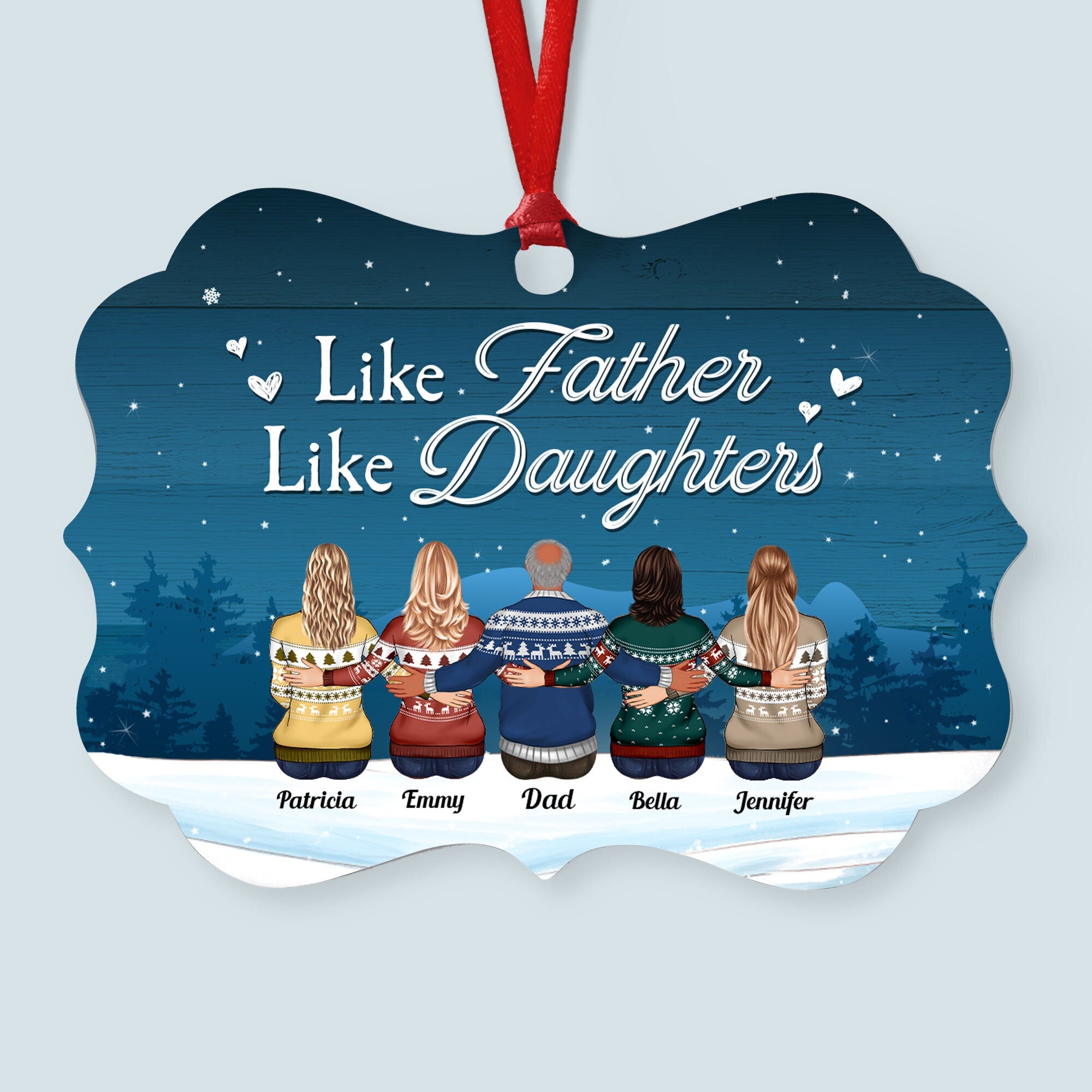 Like Father Like Daughters, Sons - Personalized Aluminum Ornament - Christmas Gift For Father, Dad, Papa - Family Hugging