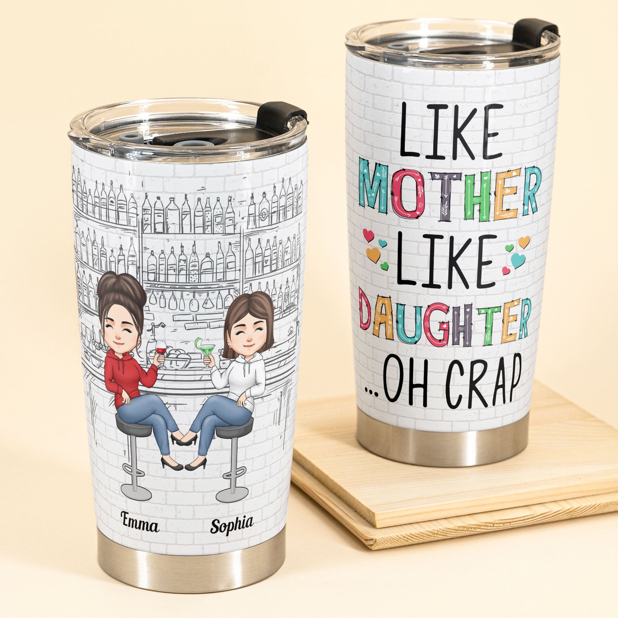 Like Mother Like Daughter Chibi - Personalized Tumbler Cup - Birthday Mother's Day For Mom Funny Gift For Daughter - Gift From Daughter, Husband, Mom