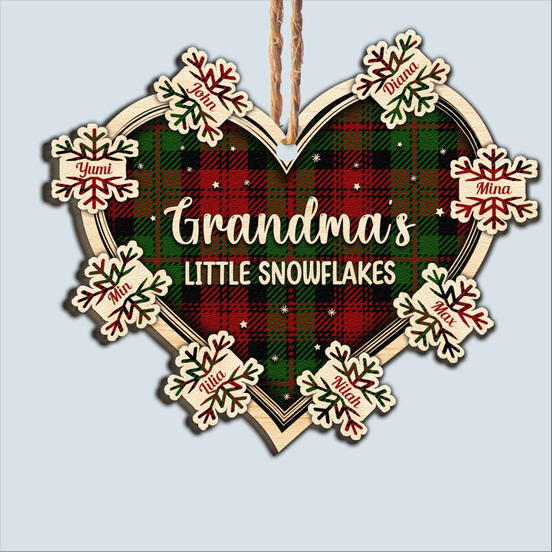 Little Snowflakes - Personalized Custom Shaped Wooden Ornament - Gift For Grandma, Grandpa, Family, Grandkids, Kids