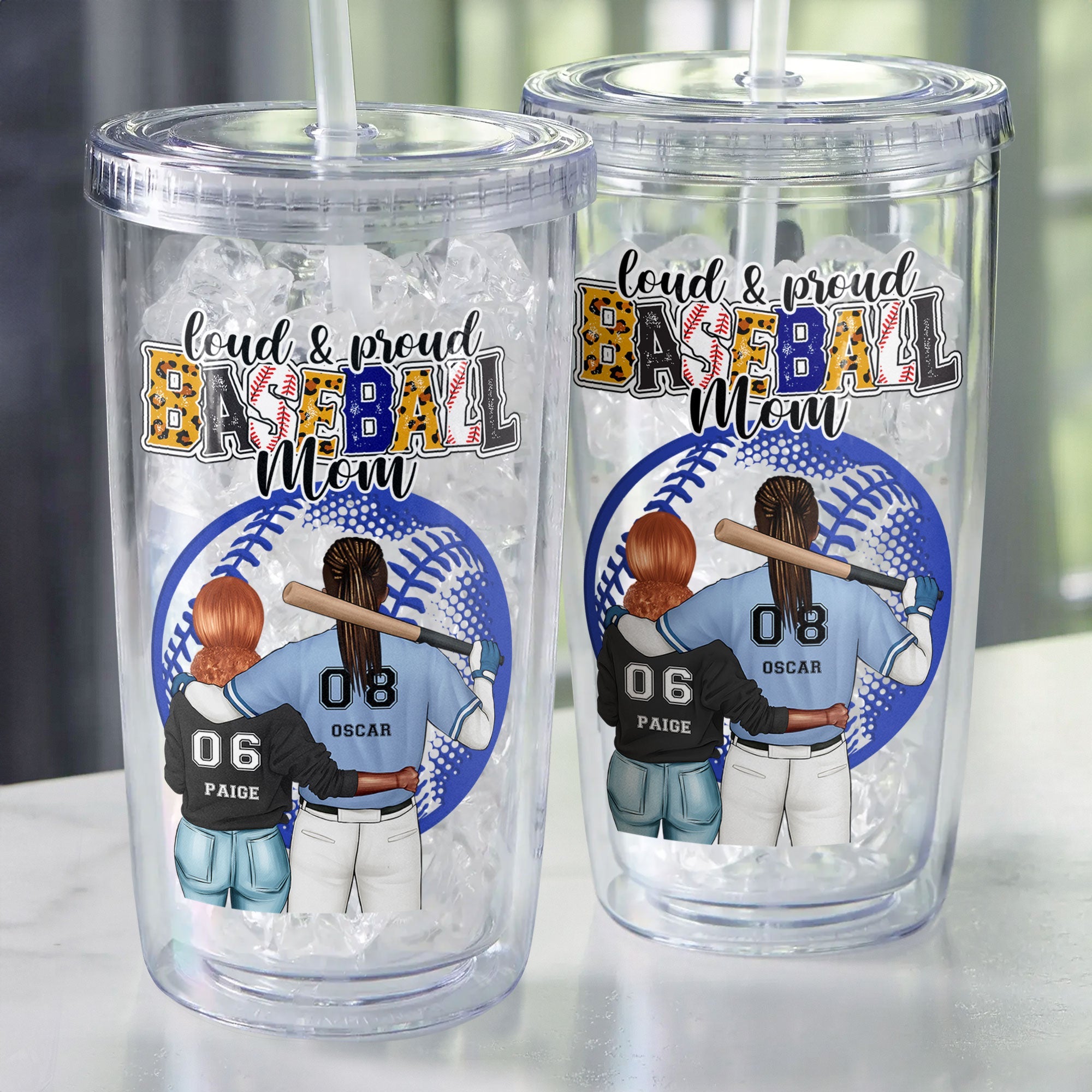 Loud & Proud Baseball Mom - Personalized Acrylic Insulated Tumbler With Straw